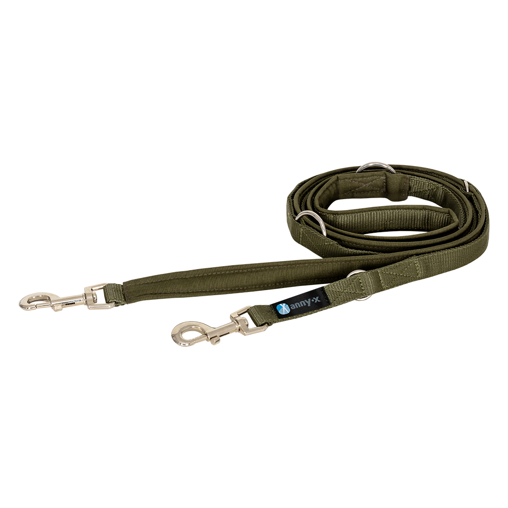 Anny·X Führleine Bolt Fun | verstellbare Hundeleine | gepolsterte Leine mit Bolzenkarabiner | Größe Classic- Farbe Oliv-Oliv