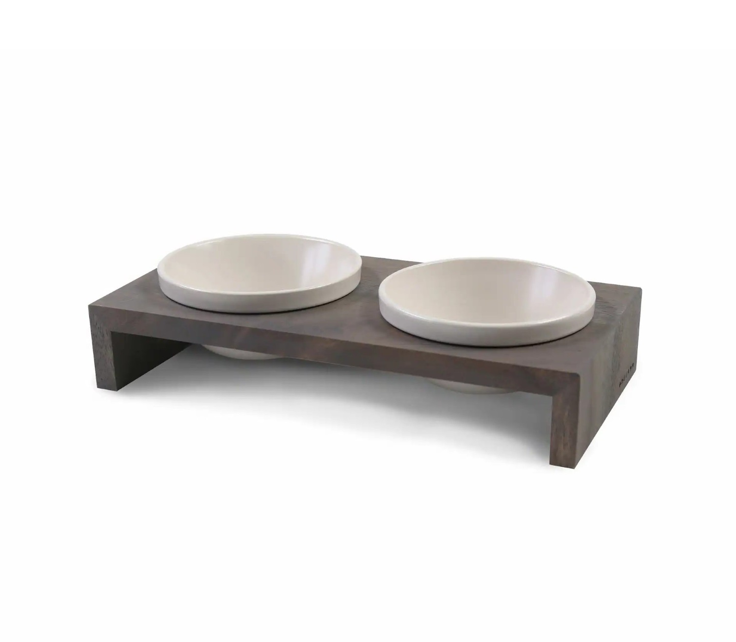 Wolters Gohan Doppelnapf Grau | Holzgestell mit 2 Futterschalen aus Keramik | Größe XS - 2 x 0,2 l (28 x 14 x 7 cm)
