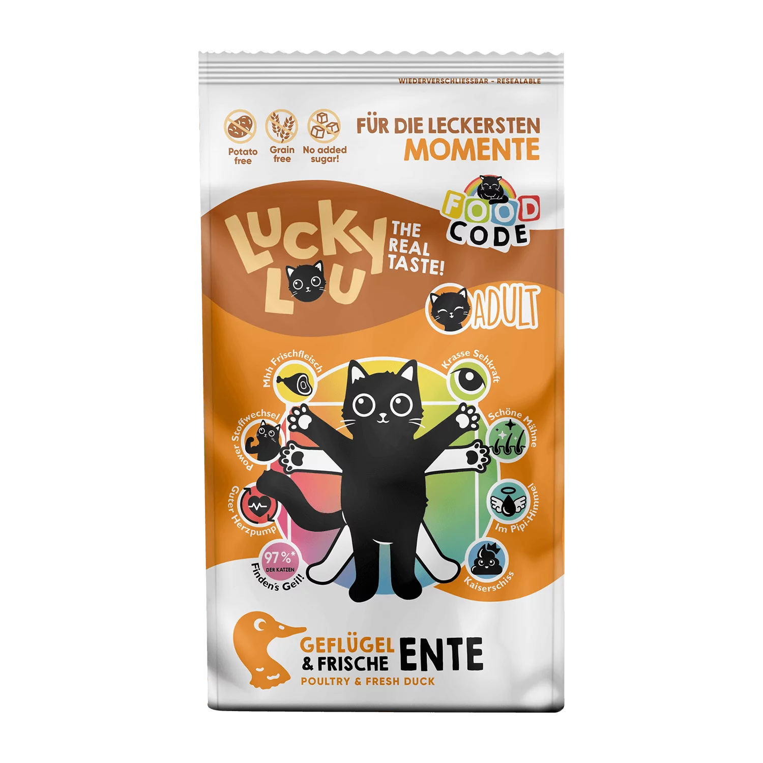 Lucky Lou® Food Code Lifestage | Premium Trockenfutter für Katzen | Adult Geflügel & Ente