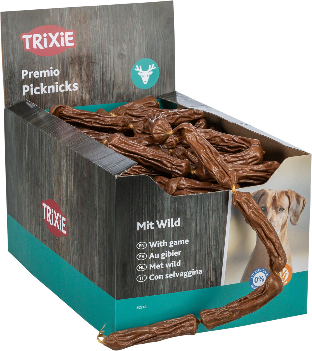 Trixie Hundesnack Premio Picknicks mit Wild | Luftgetrocknete Würstchenkette für Hunde | Fleischanteil 97% | 8 cm - 8 g 