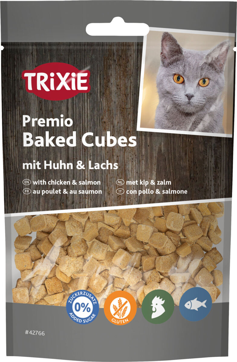 Trixie Premio Baked Cubes mit Huhn & Lachs | Schmackhafter Snack für Katzen | verschiedene Sorten