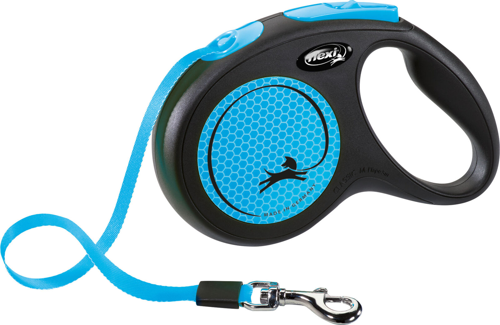 flexi® New Neon Gurtleine | Rollleine für Hunde | Farbe Neon-Blau | Gurtlänge 5 m | Größe M für Hunde bis 25 kg