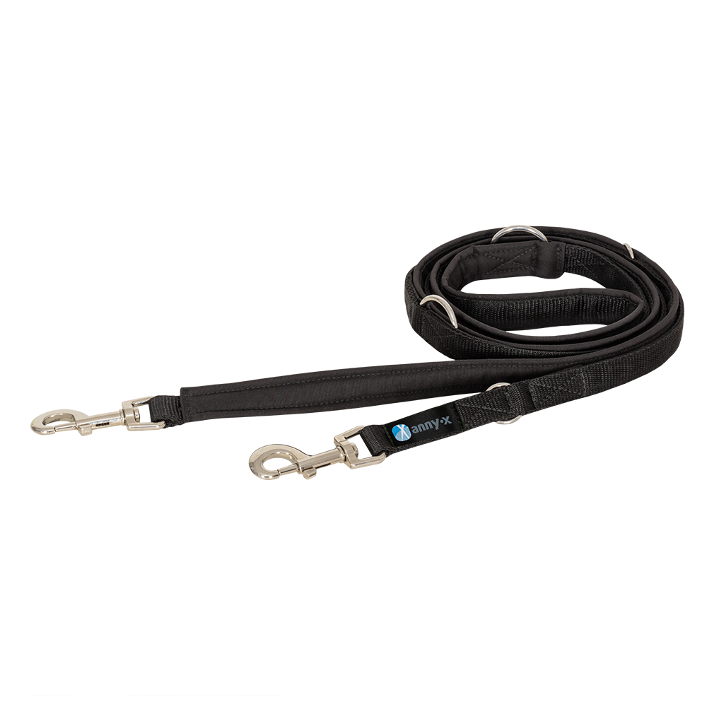 Anny·X Führleine Bolt Fun Schwarz-Schwarz | gepolsterte Hundeleine, verstellbare Leine mit Bolzenkarabiner | Größe Classic 3 m x 2,5 cm