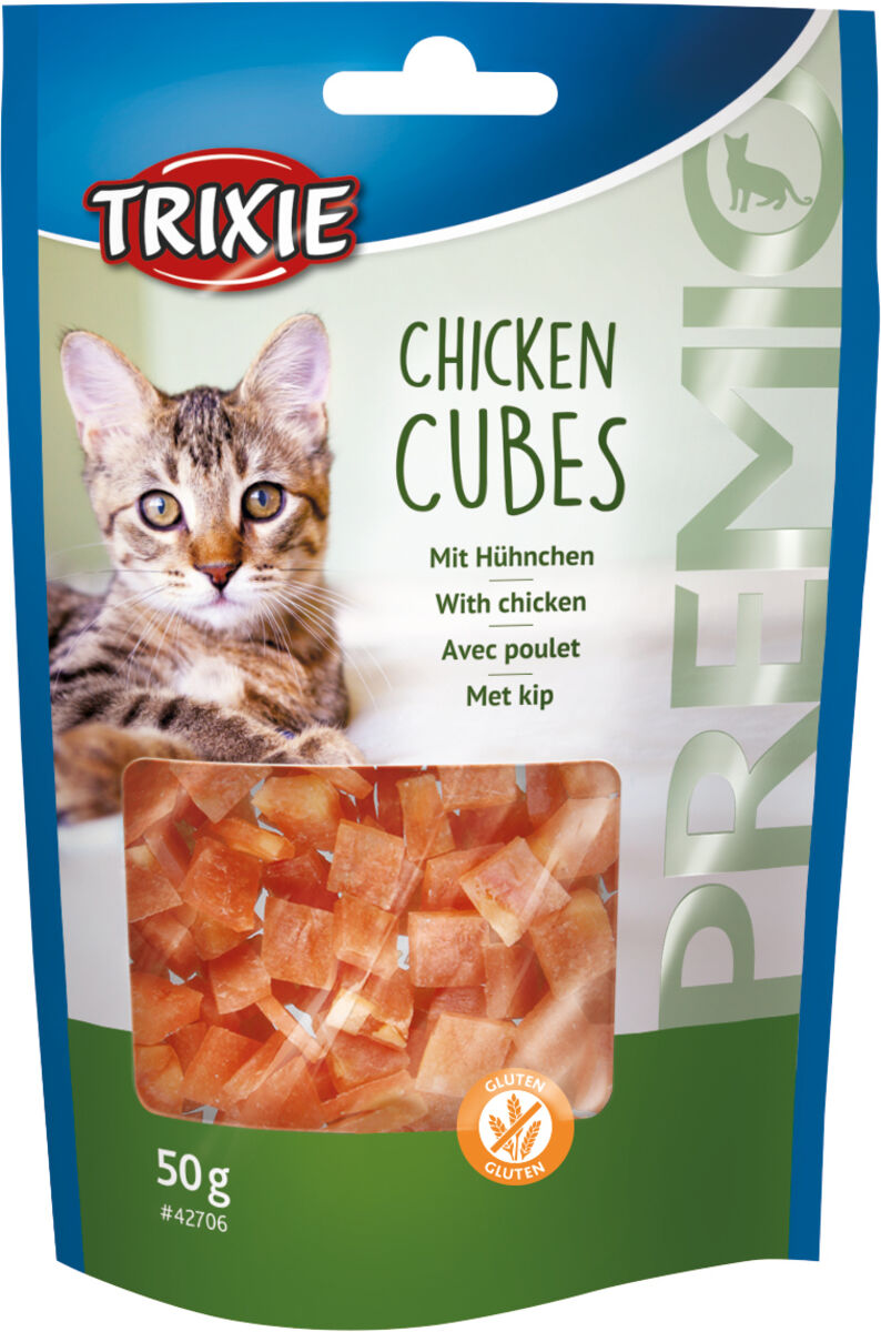 Trixie Premio Cubes mit Hühnerbrust | Schmackhafter Snack für Katzen | Ergänzungsfutter Beutel 50 g