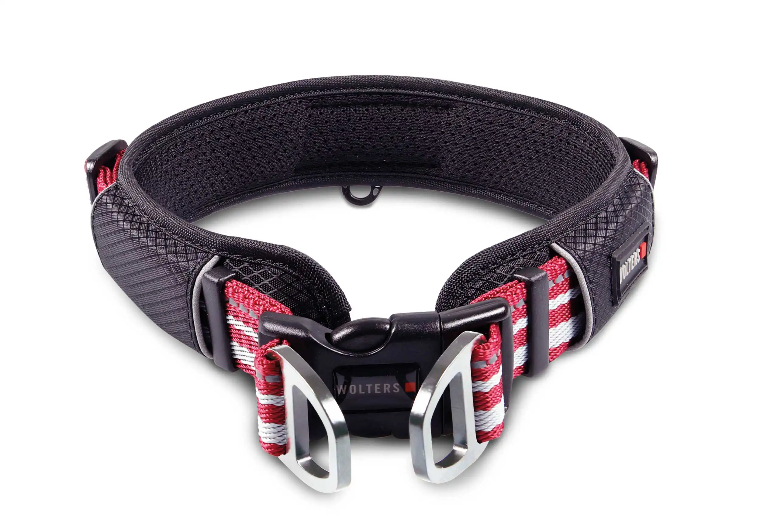Wolters Active Pro Halsband | Hundehalsband gepolstert mit Klickverschluss | Rot-Silber Gr. 1 (35-40 x 3 cm)