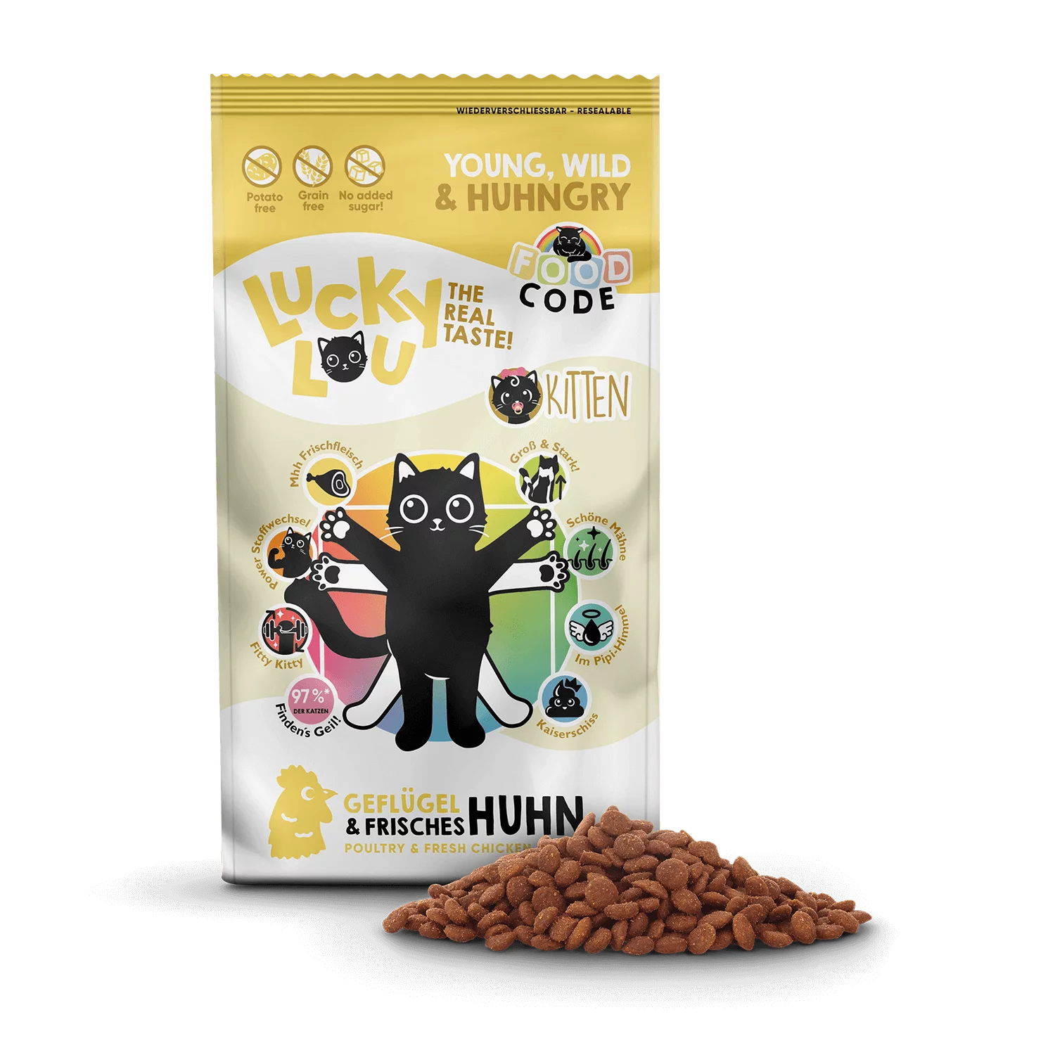 Lucky Lou® Food Code Lifestage | Premium Trockenfutter für Katzen | Kitten Geflügel & Huhn | Inhalt 340 g