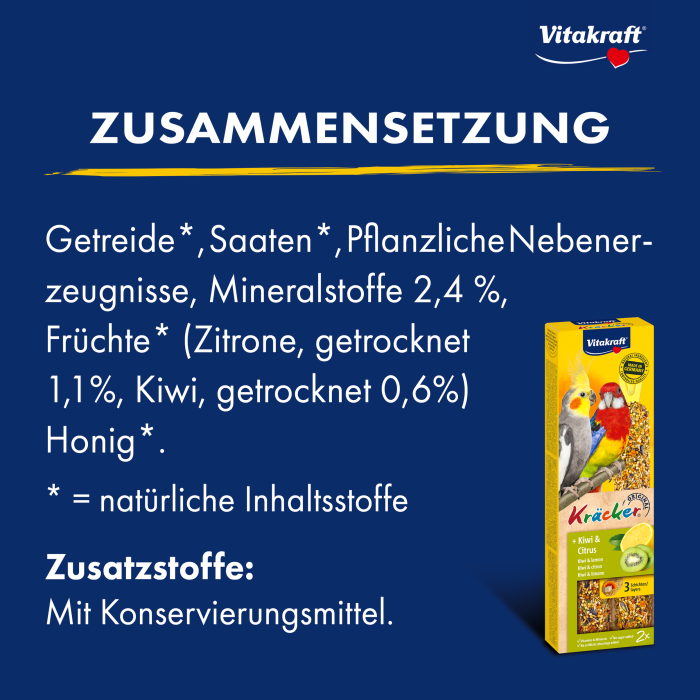 Vitakraft Kräcker® + Kiwi & Citrus- 2 Kräcker für größere Sittiche