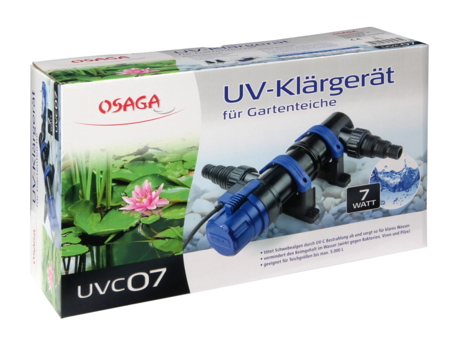 Osaga UVC-Teichklärer | Wasserklärer Vorklärgerät | Leistung 7 Watt für Teichgrößen bis 5.000 l