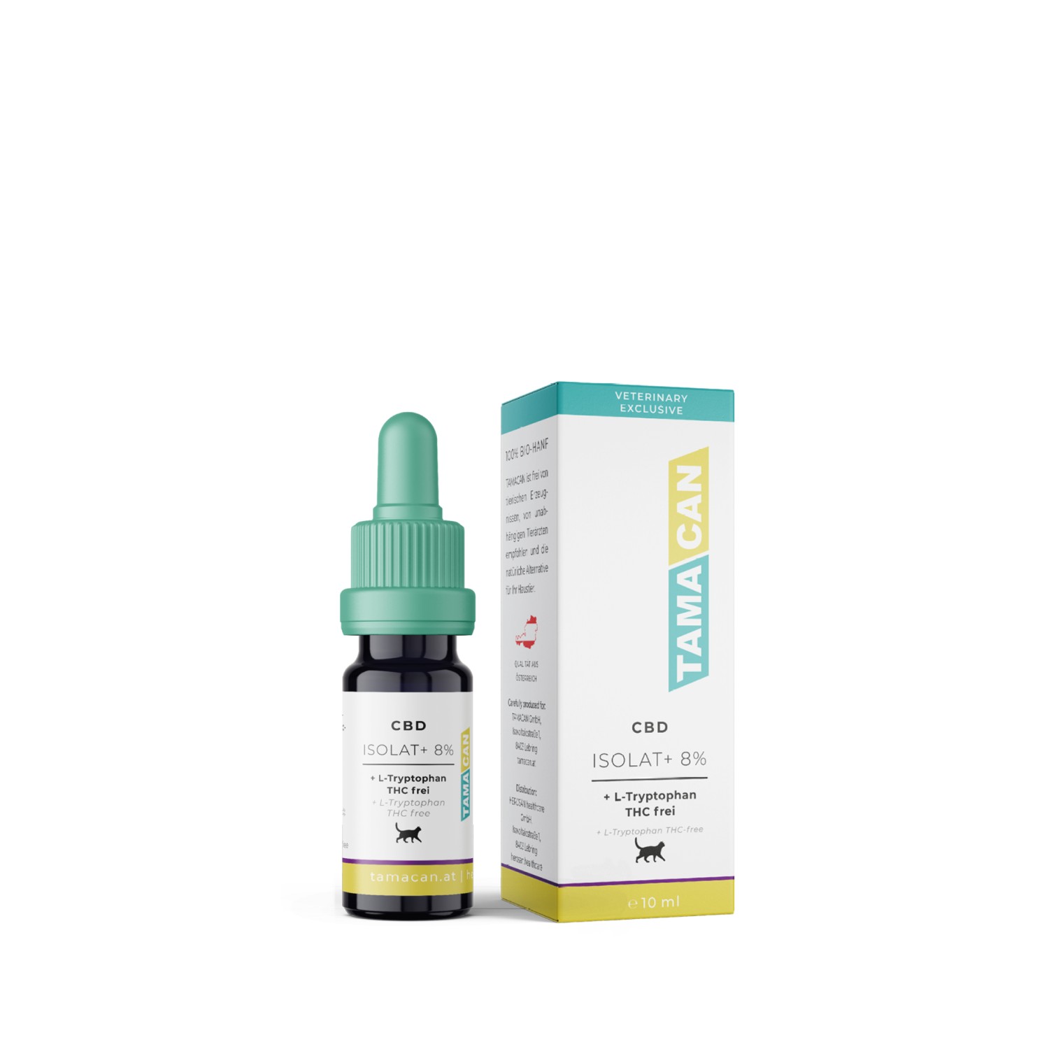 Tamacan Isolat+ | Natürliches Beruhigungsmittel CBD & L-Tryptophan für Katzen | THC-frei & hochverträglich | 10 ml