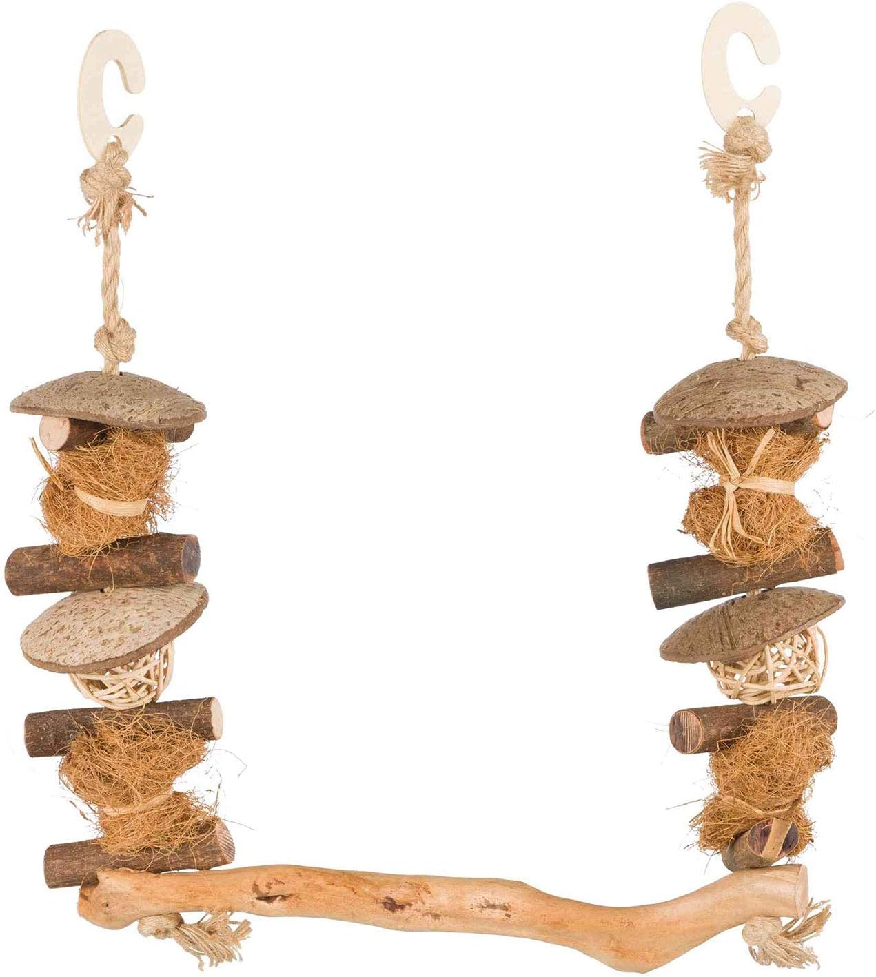 Trixie Natural Living Schaukel für Vögel | Vogelschaukel aus Holz und Kokosnuss Größe 45 x 30 cm