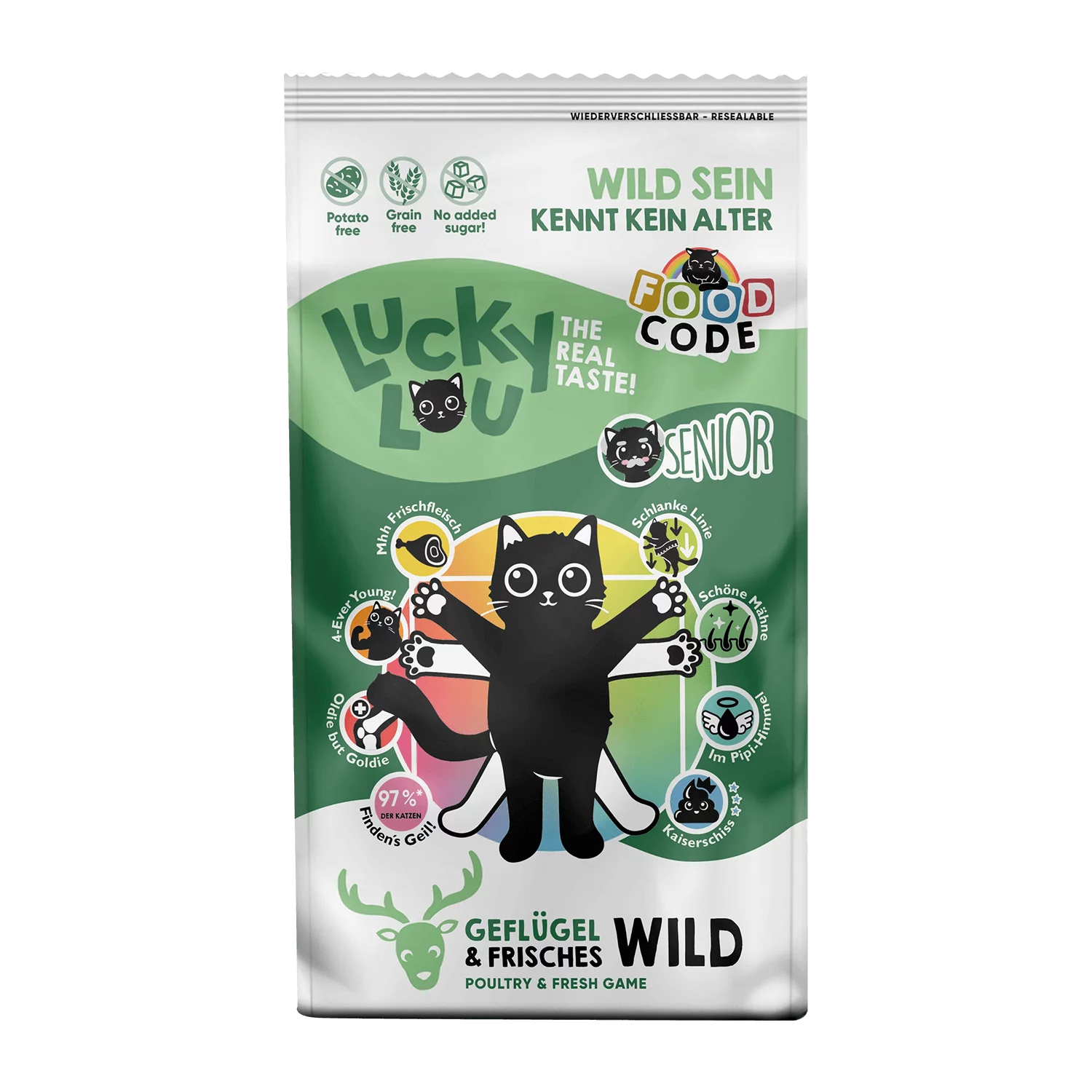Lucky Lou® Food Code Lifestage | Premium Trockenfutter für Katzen | Senior Geflügel & Wild