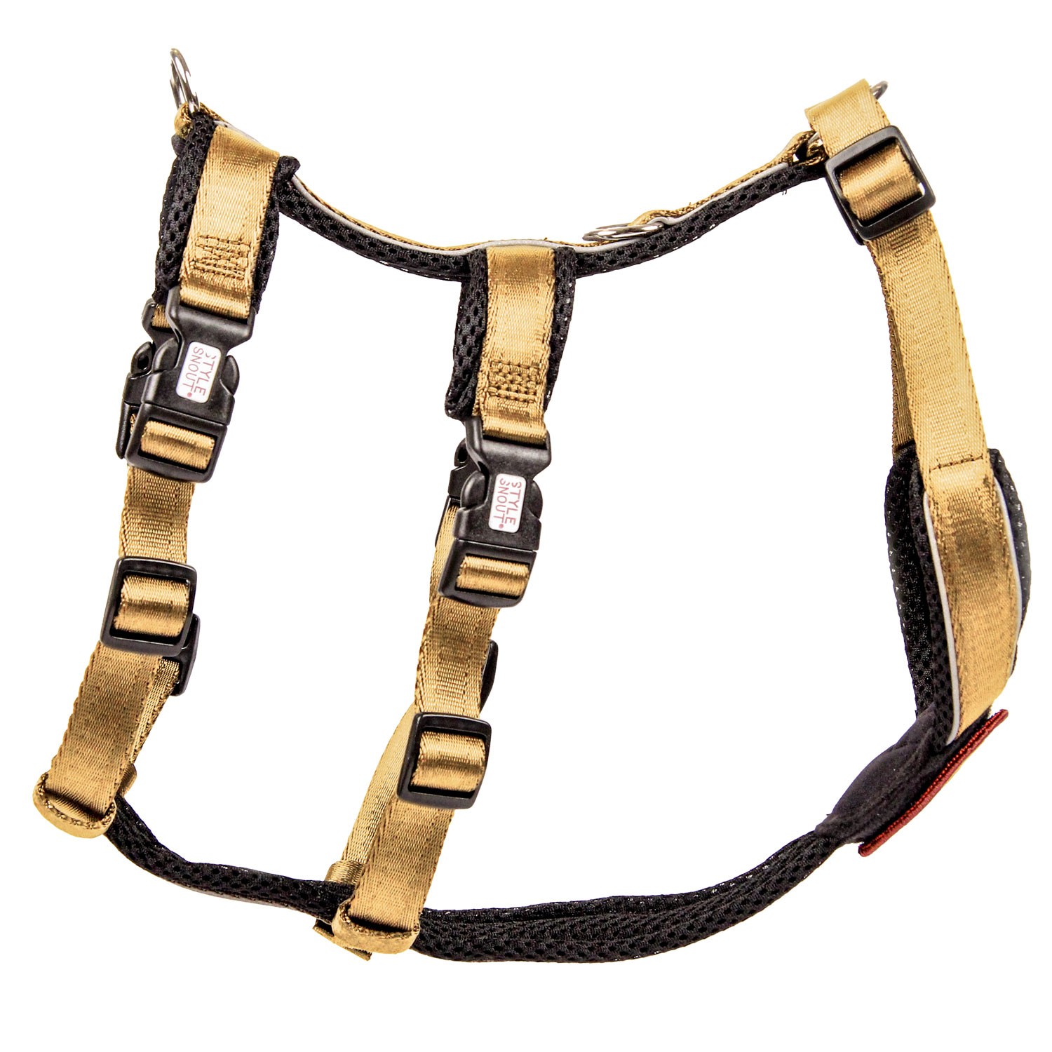 StyleSnout® Patch&Safe Brustgeschirr Gold | Sicherheits-/No-Escape-Geschirr | Gr. XXS (Bruststeglänge 21 cm) - 3,5 bis 5,5 kg