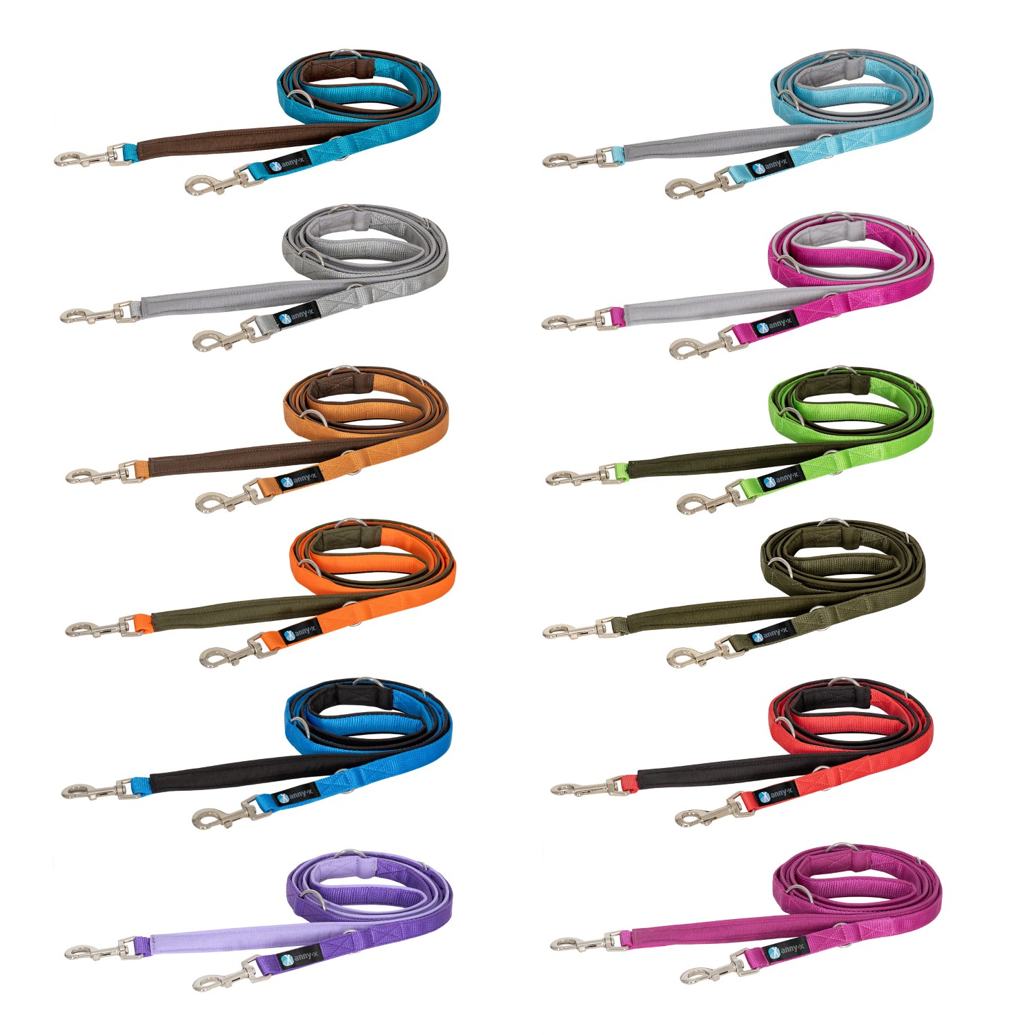 Anny·X Führleine Bolt Fun Ahorn | gepolsterte Hundeleine, verstellbare Leine mit Bolzenkarabiner | Größe Middle 1,75 m x 2,0 cm