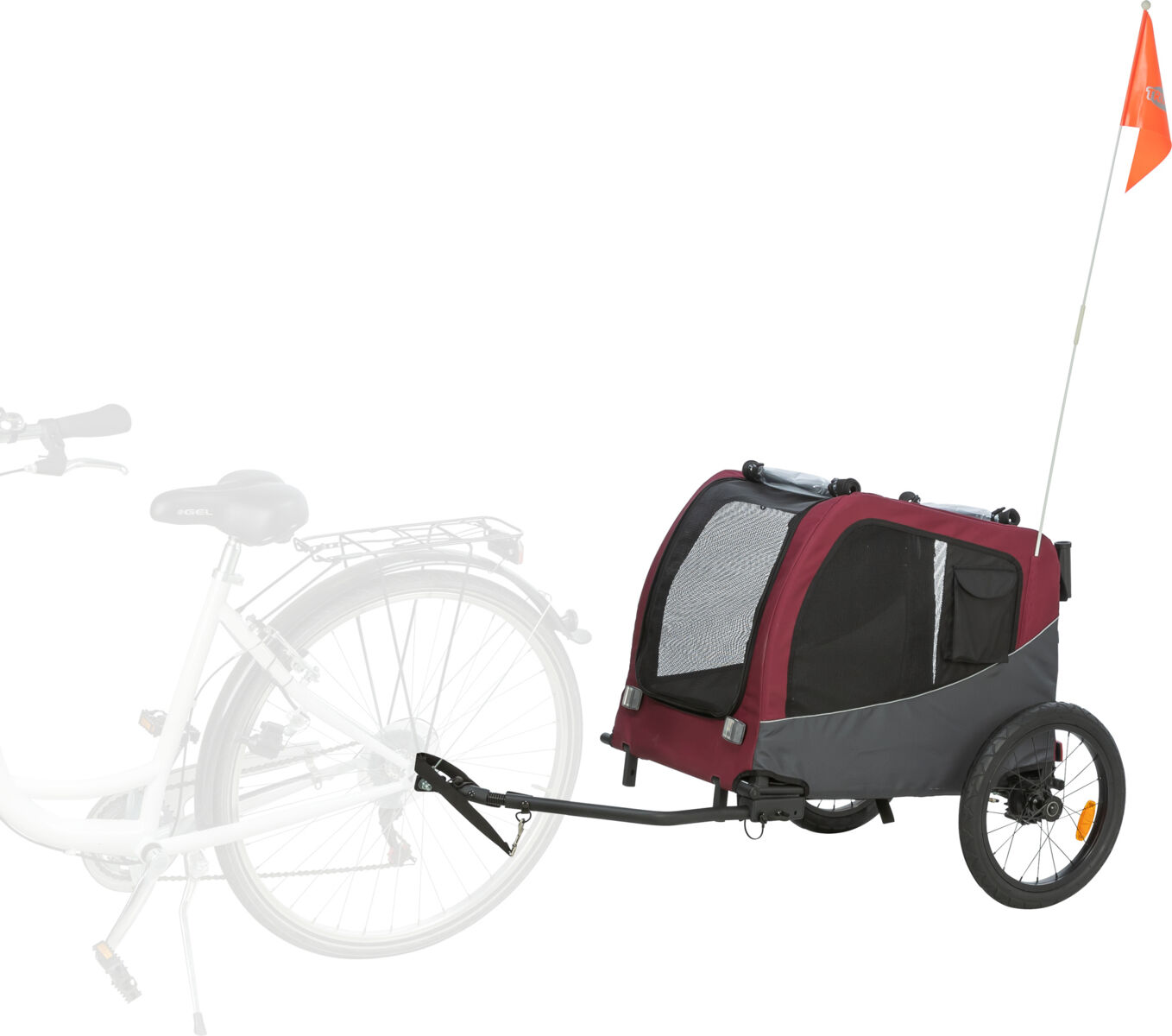 Trixie Fahrrad-Anhänger für Hunde Grau-Rot | Zusammenklappbar inklusive Anhängerkupplung | Größe M - Model 12781