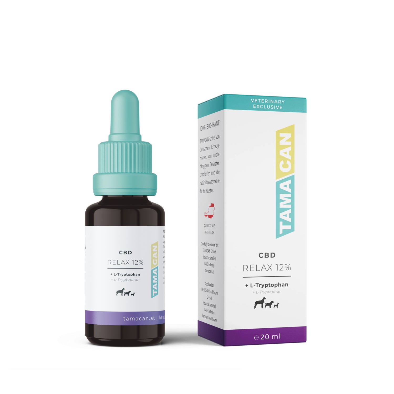 Tamacan Relax | Natürliches Beruhigungsmittel mit CBD & L-Tryptophan für Hunde & Heimtiere | 20 ml