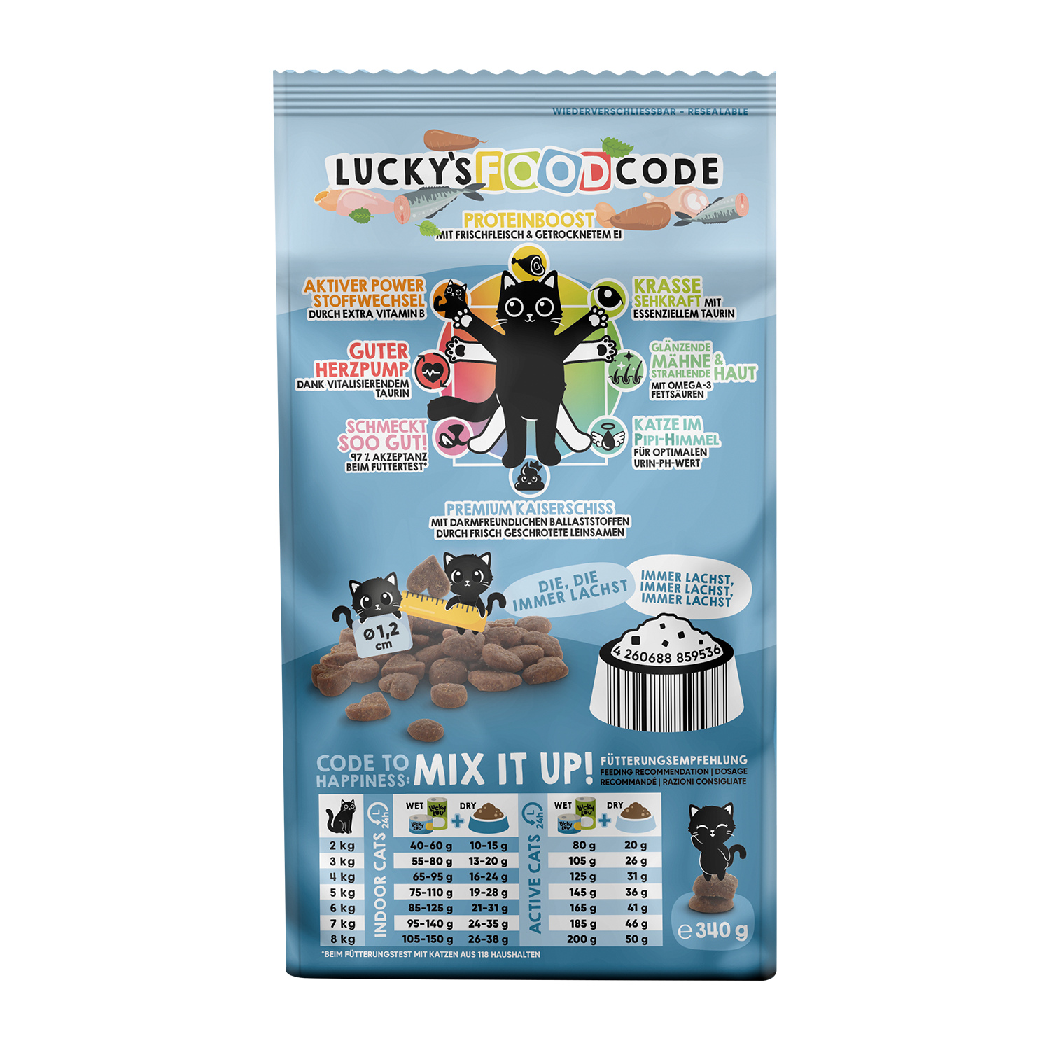 Lucky Lou® Food Code Adult Probier-Paket | Premium Trockenfutter für Katzen (4 Sorten, je 340 g)