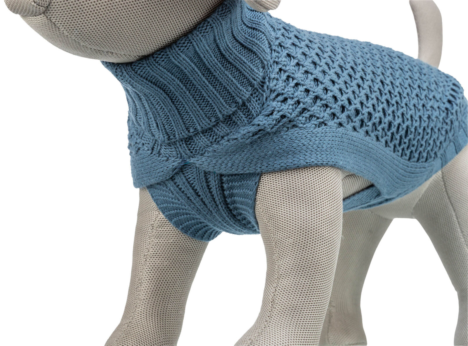 TRIXIE Pullover Norwood | Strick-Pulli für deinen Hund | Farbe Blau-Grau Gr. XXS 18 cm Rückenlänge