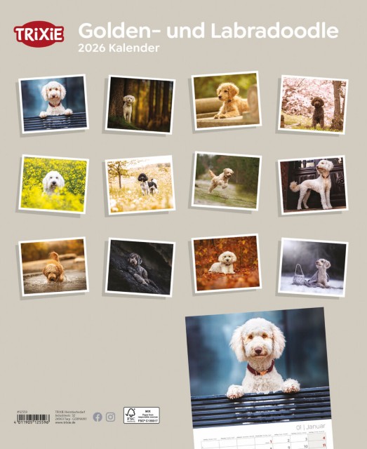 Trixie Motivkalender 2026 | Jahreskalender mit verschiedenen Motive und Themen | Kalender Golden-und Labradoodle