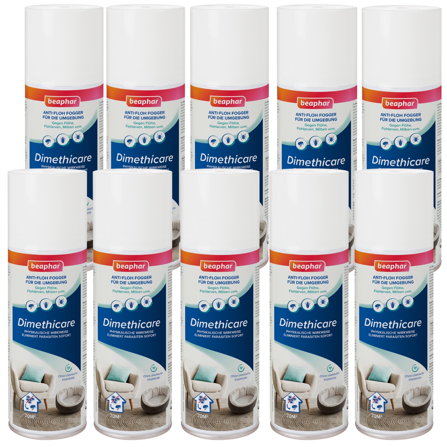 Beaphar Dimethicare Anti-Floh Fogger | Gegen Ungeziefer in der Heimtierumgebung | 10 x 200 ml Dose