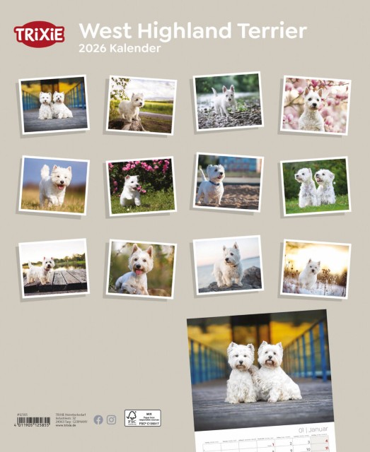 Trixie Motivkalender 2026 | Jahreskalender mit verschiedenen Motive und Themen | Kalender West Highland Terrier