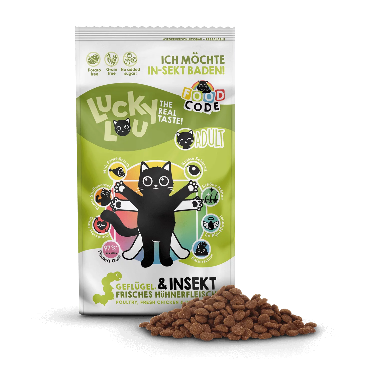 Lucky Lou® Food Code Lifestage | Premium Trockenfutter für Katzen | Adult Geflügel & Insekten | Inhalt 340 g