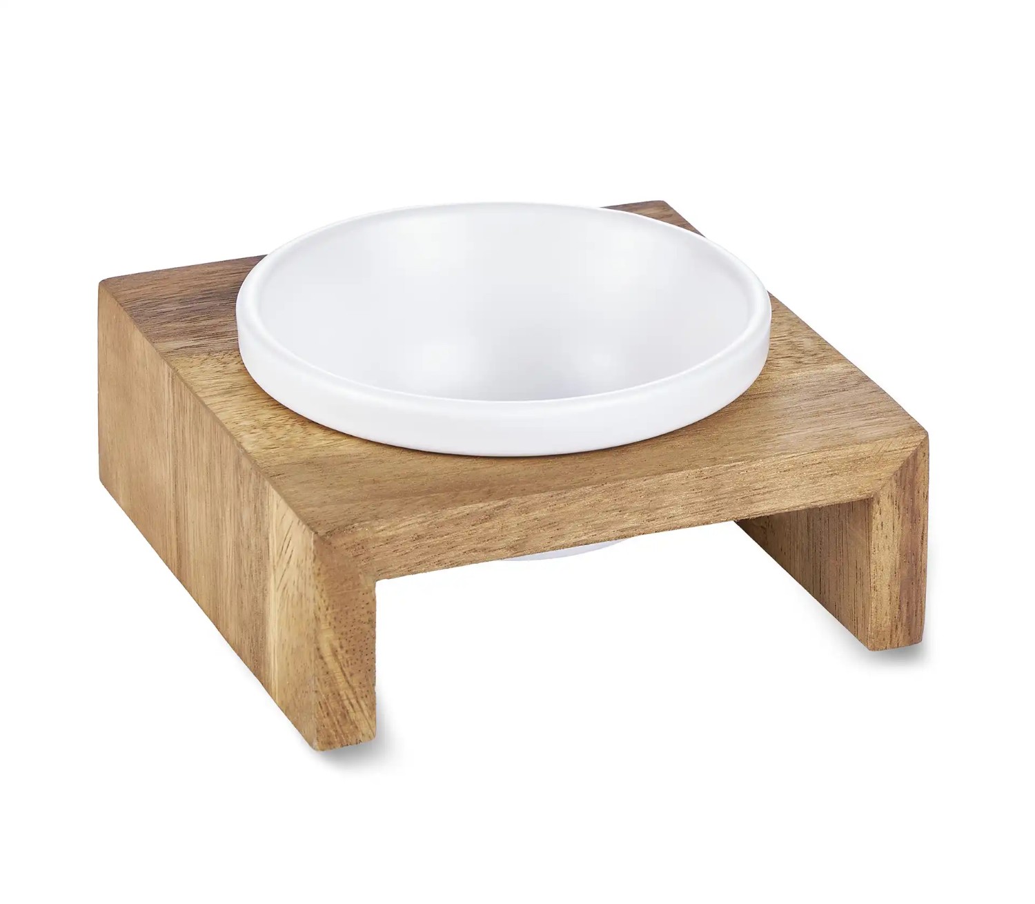 Wolters Gohan Einzelnapf Teak | Holzgestell mit Futterschale aus Keramik | Größe XS - 1 x 0,2 l (14 x 14 x 7 cm)