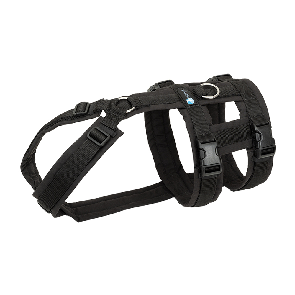 Anny-X Brustgeschirr Safety Fun Schwarz-Schwarz | Ausbruchsicheres Hundegeschirr mit Taillengurt | Größe S (Brustumfang 52 - 64 cm)