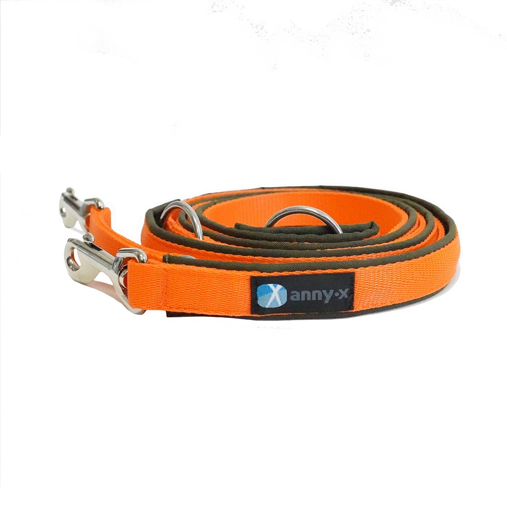Anny·X Führleine Bolt Fun Oliv-Orange| gepolsterte Hundeleine, verstellbare Leine mit Bolzenkarabiner | Größe Classic 3 m x 2,5 cm