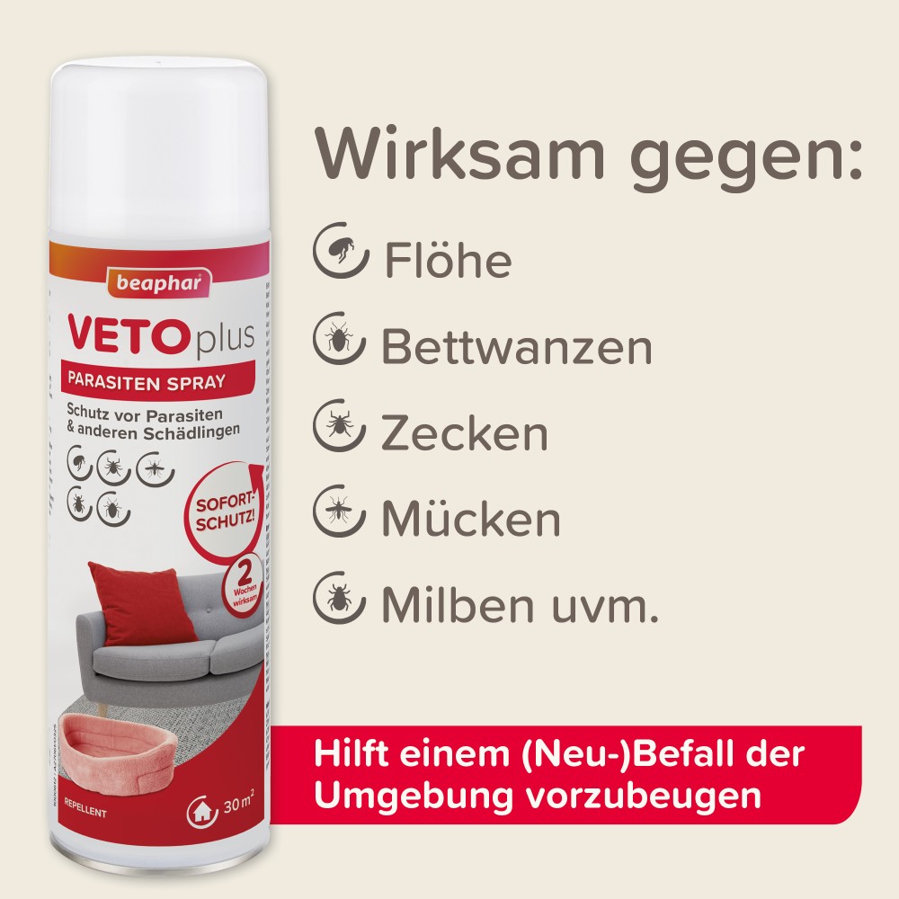 Beaphar VETOplus Parasiten Spray | Sofortschutz gegen Ungeziefer | Spraydose 400 ml