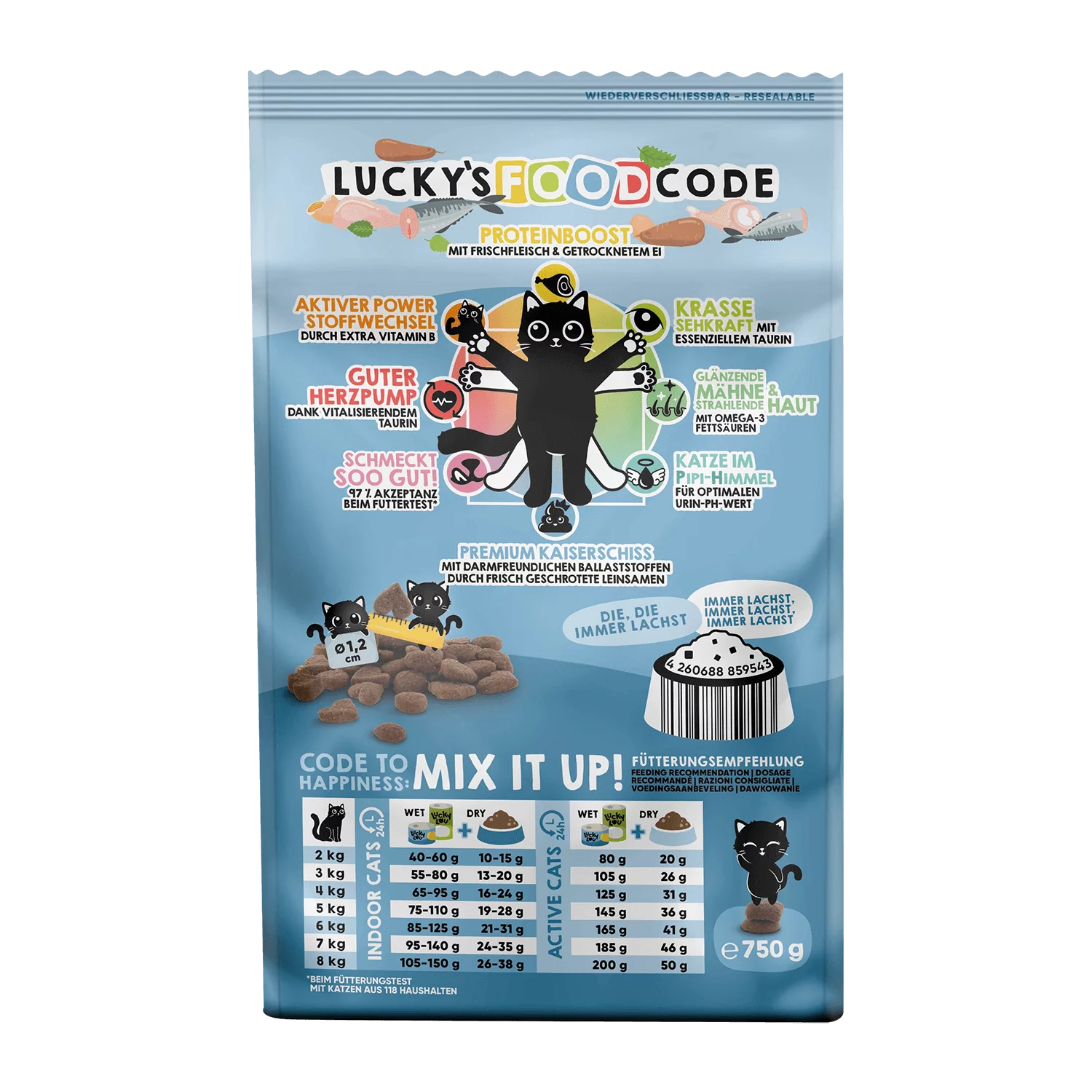 Lucky Lou® Food Code Adult Probier-Paket | Premium Trockenfutter für Katzen (4 Sorten, je 750 g)
