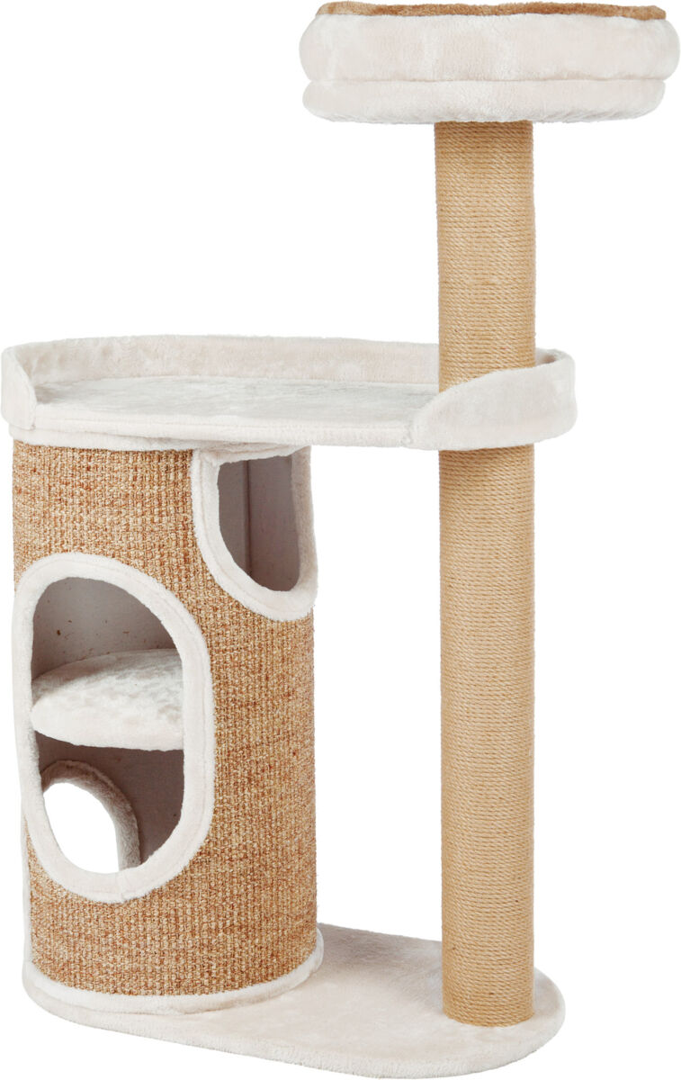 Trixie Kratzbaum Falco | komfortabler Katzenkratzbaum mit Höhle und Kuschelbett | Lichtgrau-Braun | 70x38x117 cm
