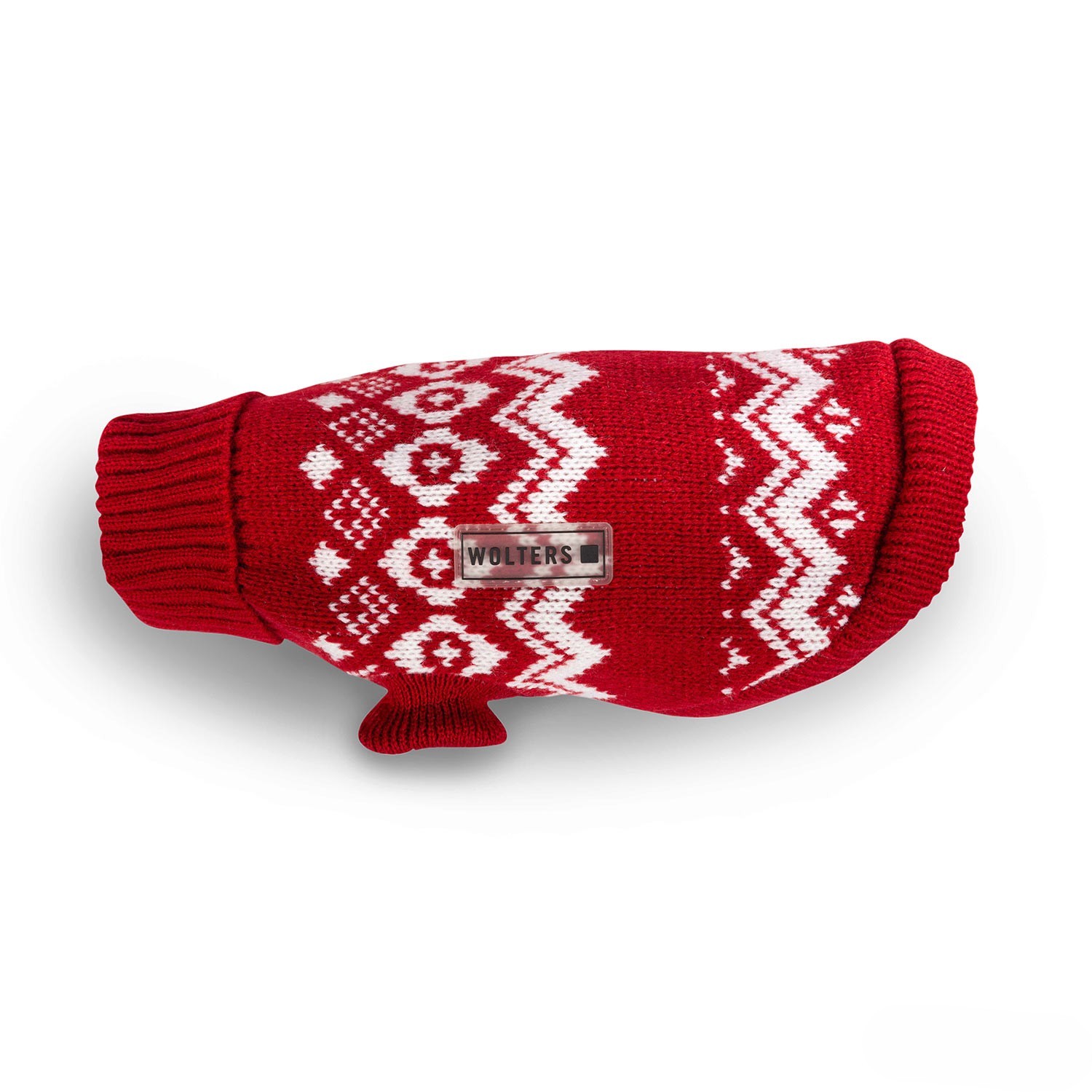 Wolters Strickpullover Norweger Breite Brust Rot-Weiß | Pullover für Mops, Bulli & Co. mit Norweger-Strickmuster für Mops, Bulli & Co. | Gr. 30 (Rückenlänge 28 - 30 cm)