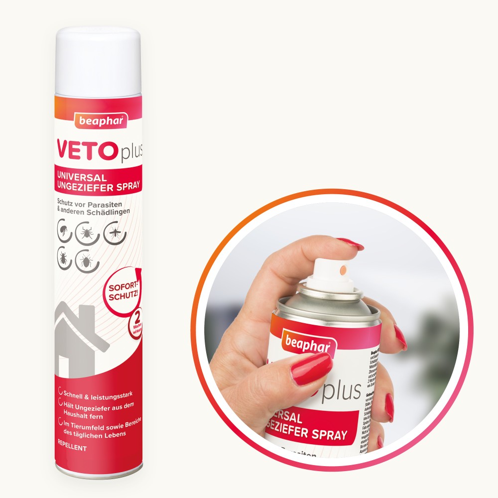 Beaphar VETOplus Universal Ungeziefer Spray | zur Behandlung von Schlafplätzen, Teppichen, Laufwegen, Möbeln | Dose 750 ml
