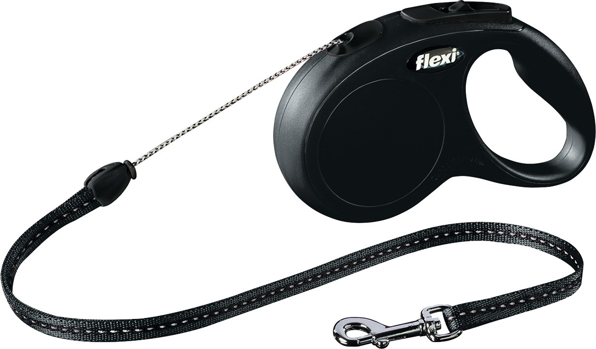 flexi® New Classic Leine | Rollleine für Hunde  | Farbe Schwarz | Seillänge 3 mtr. | Größe XS für Hunde bis 8 kg