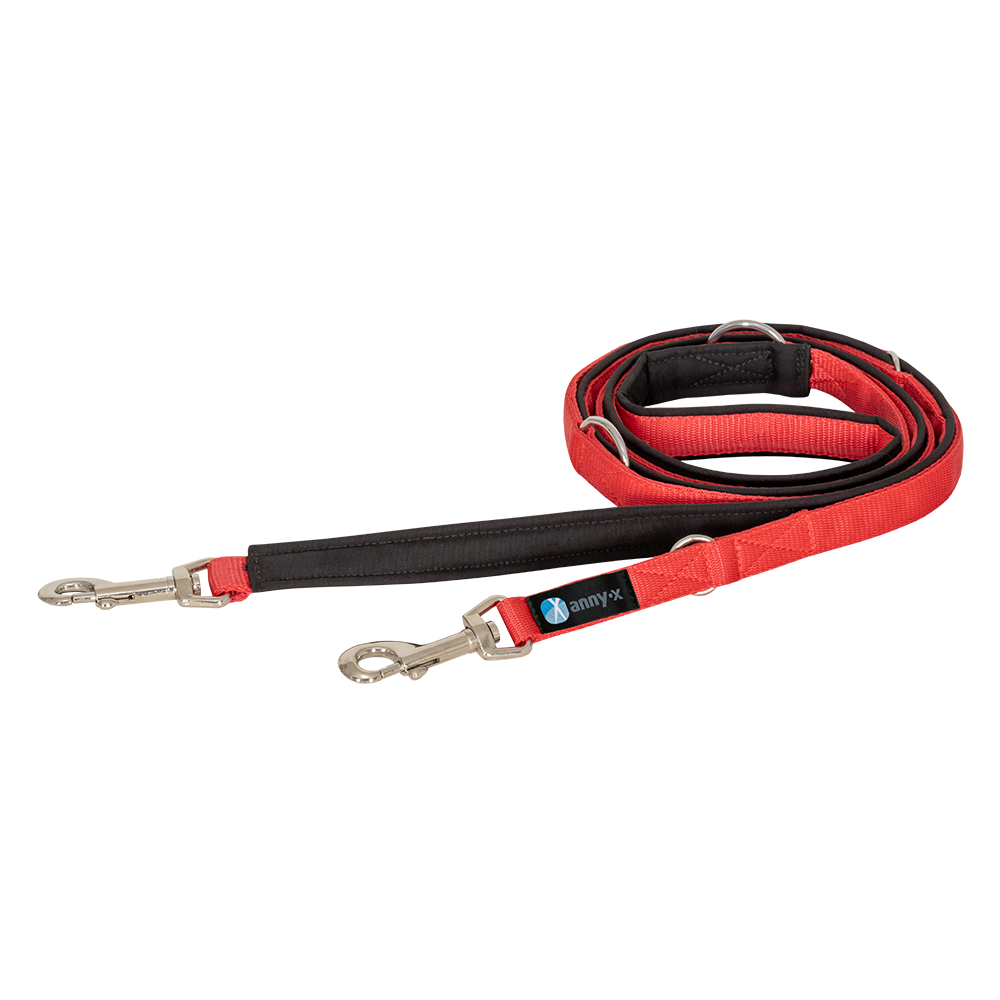Anny·X Führleine Bolt Fun | verstellbare Hundeleine | gepolsterte Leine mit Bolzenkarabiner | Größe Classic- Farbe Schwarz-Rot