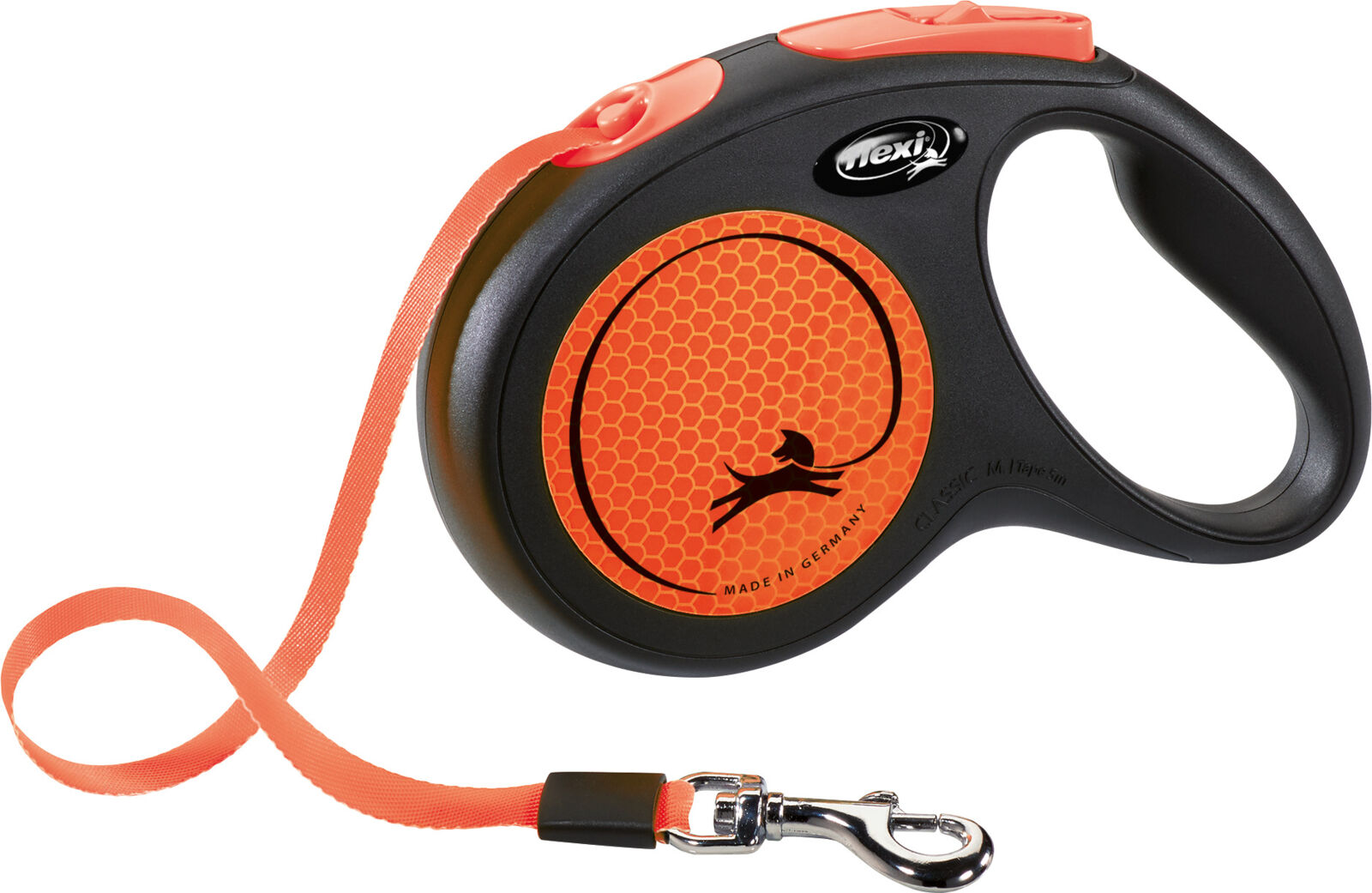 flexi® New Neon Gurtleine | Rollleine für Hunde | Farbe Neon-Orange | Gurtlänge 5 m | Größe M für Hunde bis 25 kg