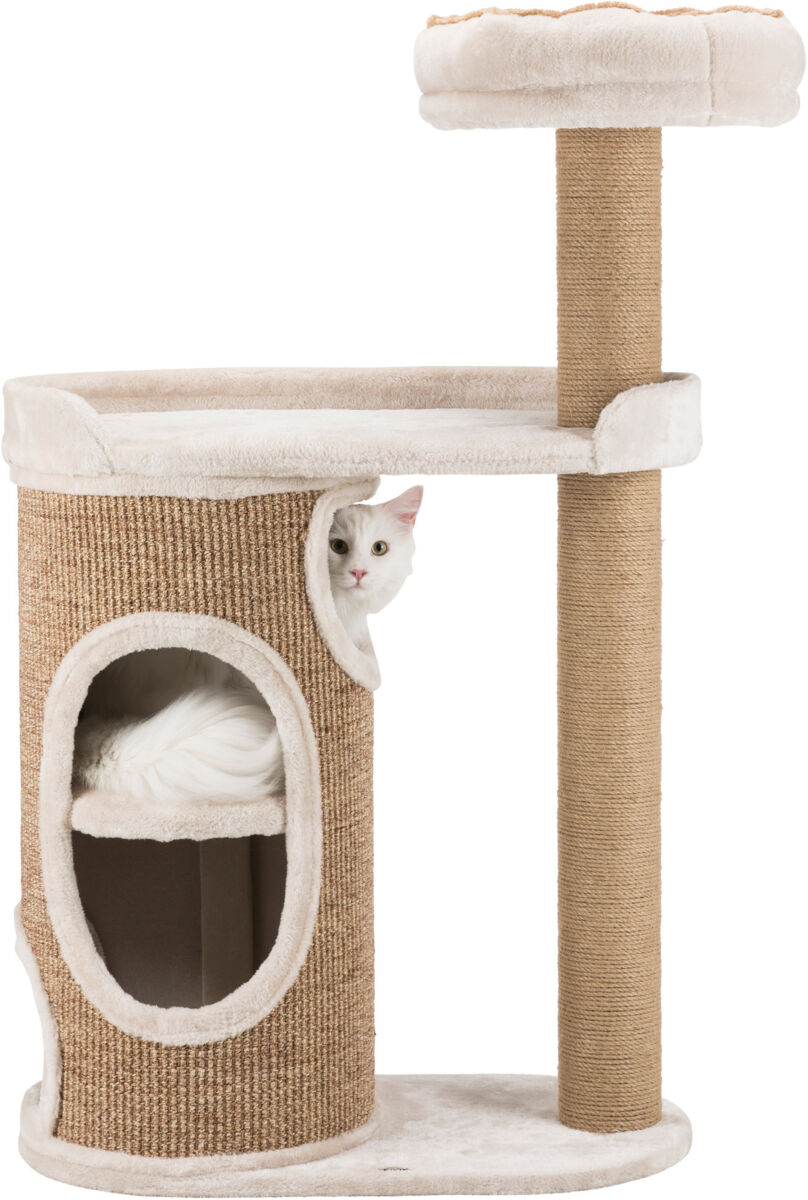 Trixie Kratzbaum Falco | komfortabler Katzenkratzbaum mit Höhle und Kuschelbett | Lichtgrau-Braun | 70x38x117 cm