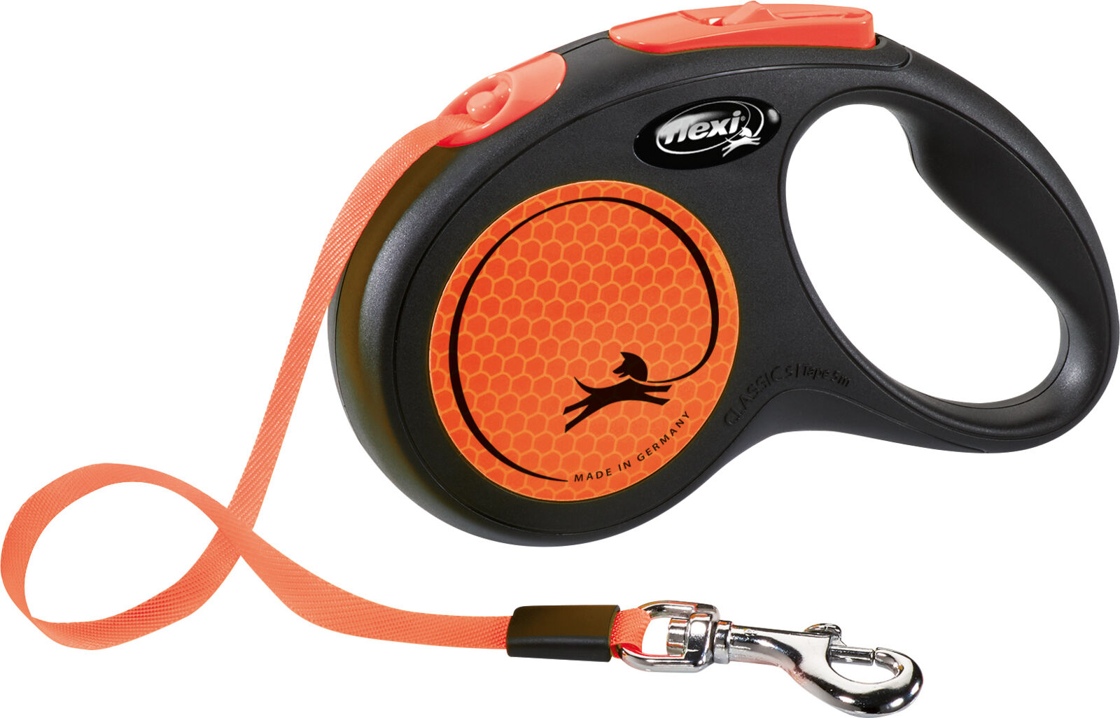 flexi® New Neon Gurtleine | Rollleine für Hunde | Farbe Neon-Orange | Gurtlänge 5 mtr. | Größe S für Hunde bis 15 kg