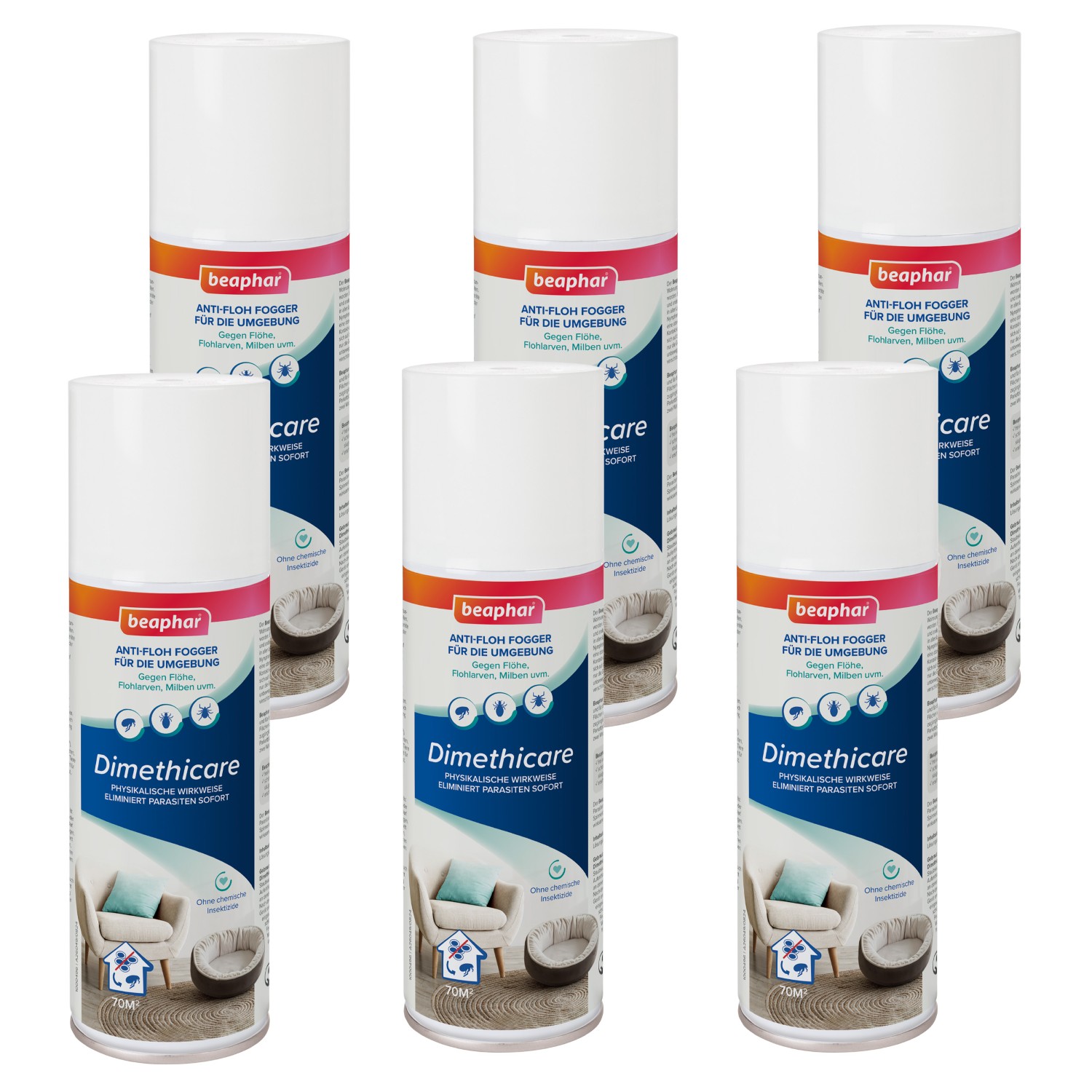 Beaphar Dimethicare Anti-Floh Fogger | Gegen Ungeziefer in der Heimtierumgebung | 6 x 200 ml Dose