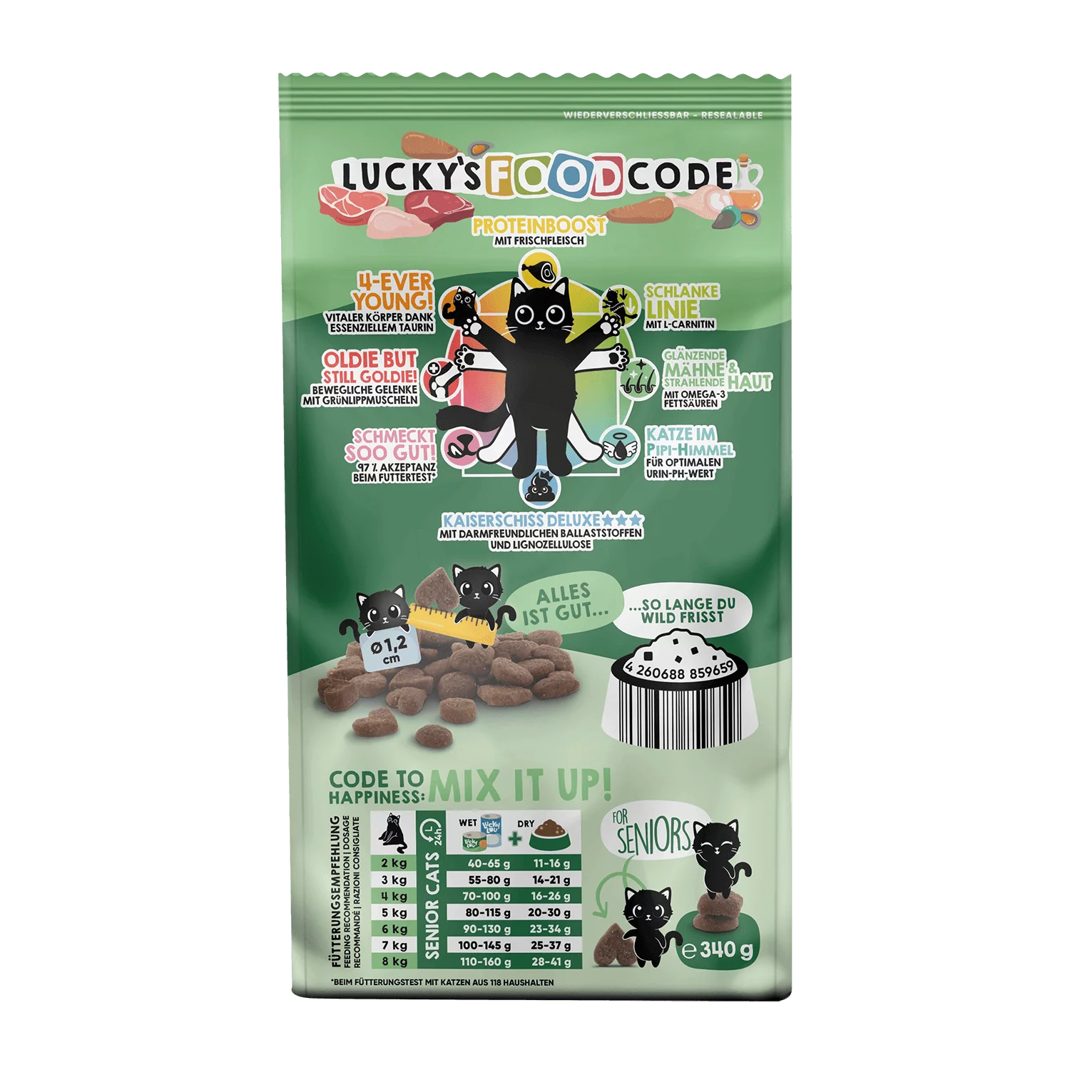 Lucky Lou® Food Code Lifestage | Premium Trockenfutter für Katzen | Senior Geflügel & Wild | Inhalt 340 g