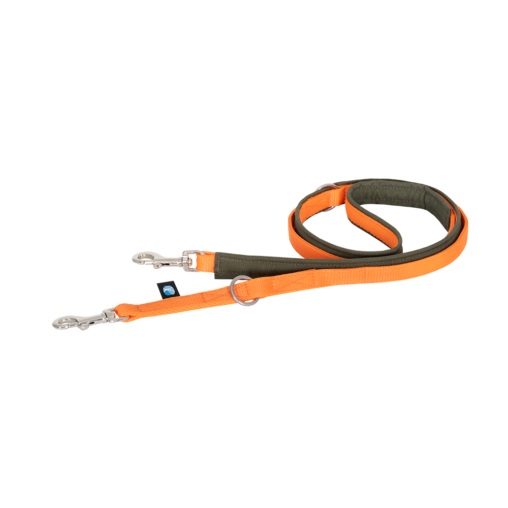 Anny·X Führleine Bolt Fun Oliv-Orange | gepolsterte Hundeleine, verstellbare Leine mit Bolzenkarabiner | Größe Middle 1,75 m x 2,0 cm