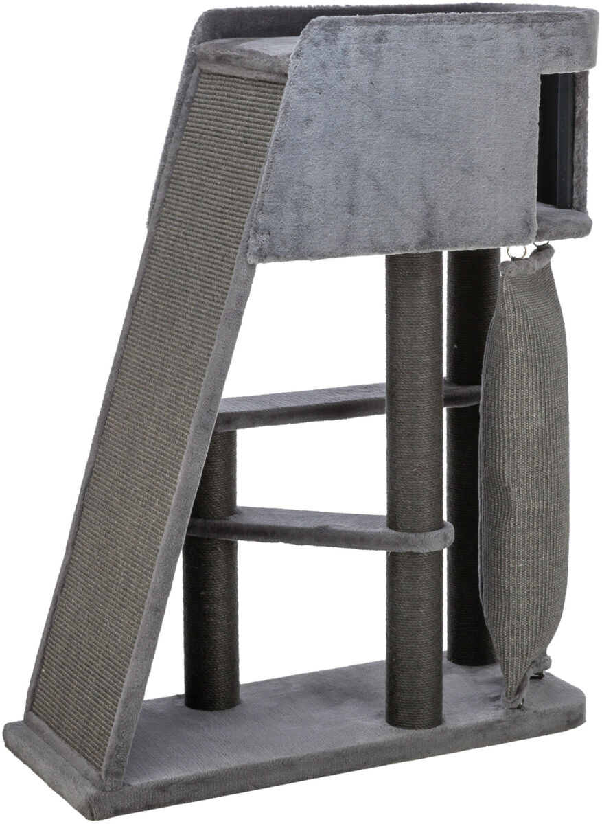 Trixie Kratzbaum Active | Katzenkratzbaum mit Höhle, Klettersack & Rampe | Farbe Grau | Maße 96x38x122 cm