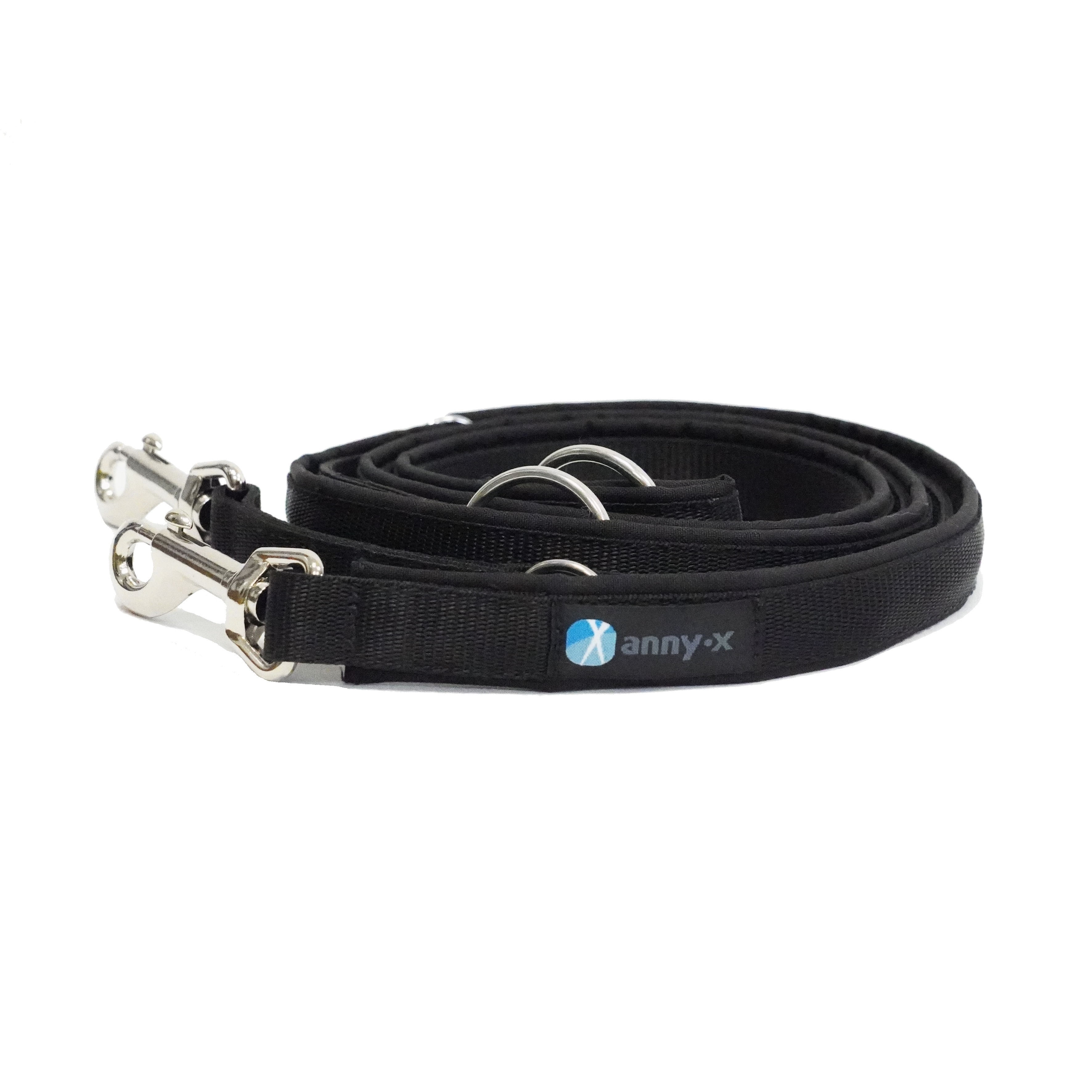 Anny·X Führleine Bolt Fun Schwarz-Schwarz | gepolsterte Hundeleine, verstellbare Leine mit Bolzenkarabiner | Größe Classic 3 m x 2,5 cm