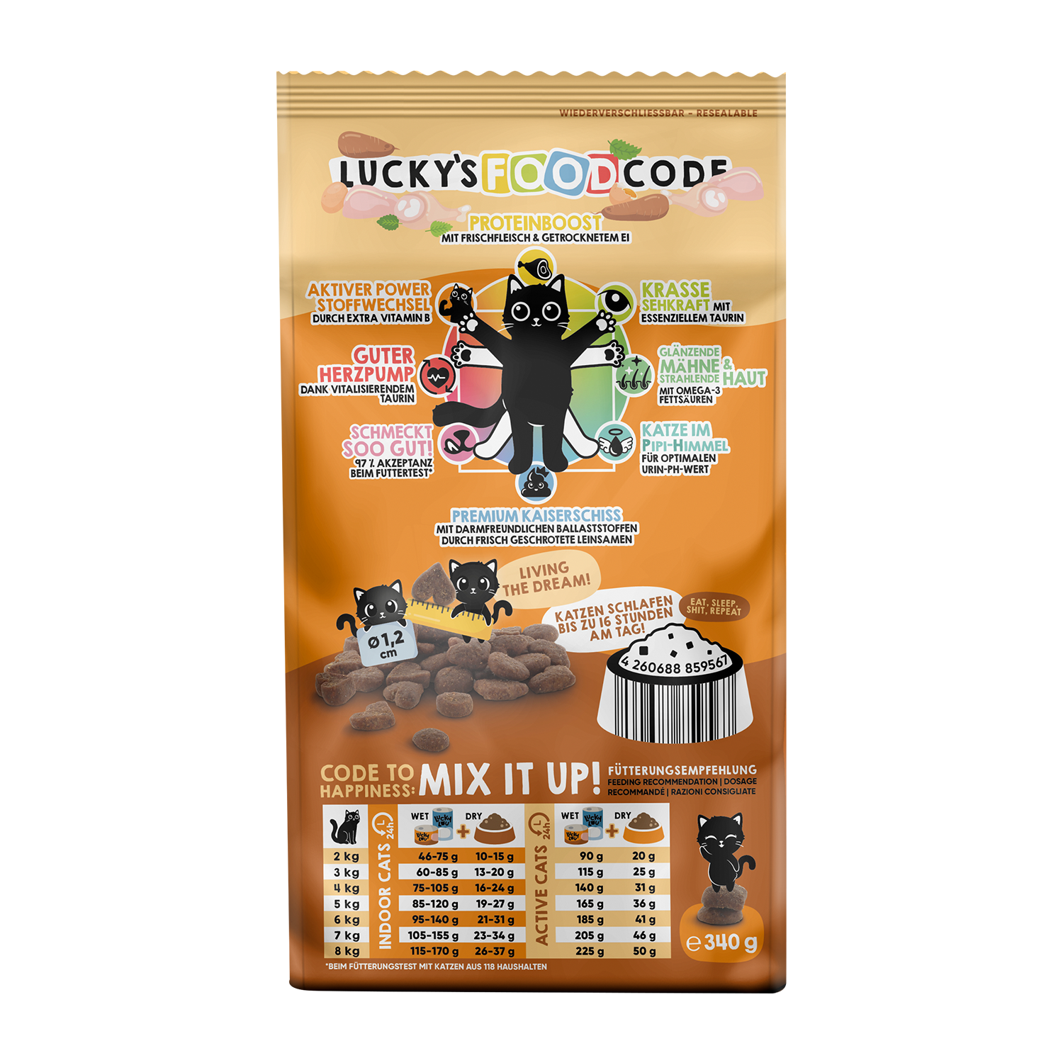 Lucky Lou® Food Code Adult Probier-Paket | Premium Trockenfutter für Katzen (4 Sorten, je 340 g)