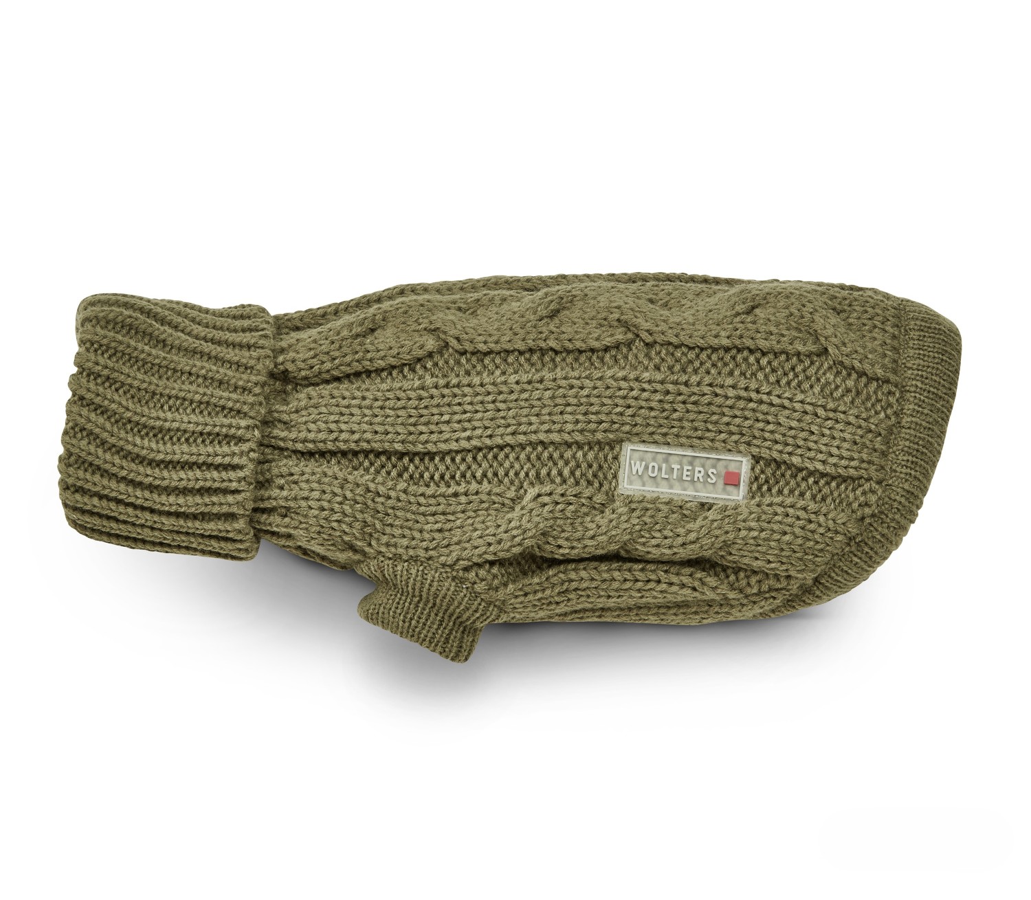Wolters Strickpullover Zopf Breite Brust Olive | Pullover für Mops, Bulli & Co. mit Zopf-Strickmuster | Gr. 45 (Rückenlänge 43 - 45 cm)