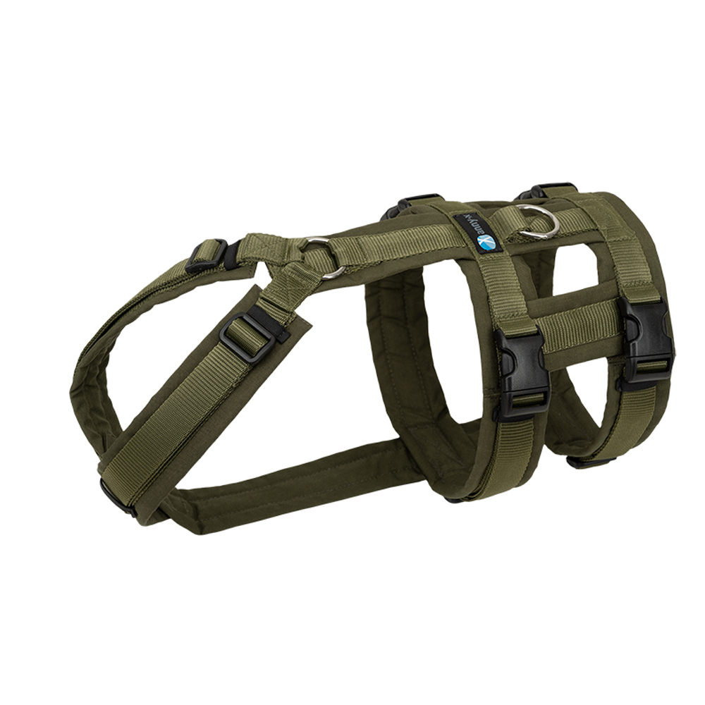Anny-X Brustgeschirr Safety Fun Oliv-Oliv | Ausbruchsicheres Hundegeschirr mit Taillengurt | Größe S (Brustumfang 52 - 64 cm)