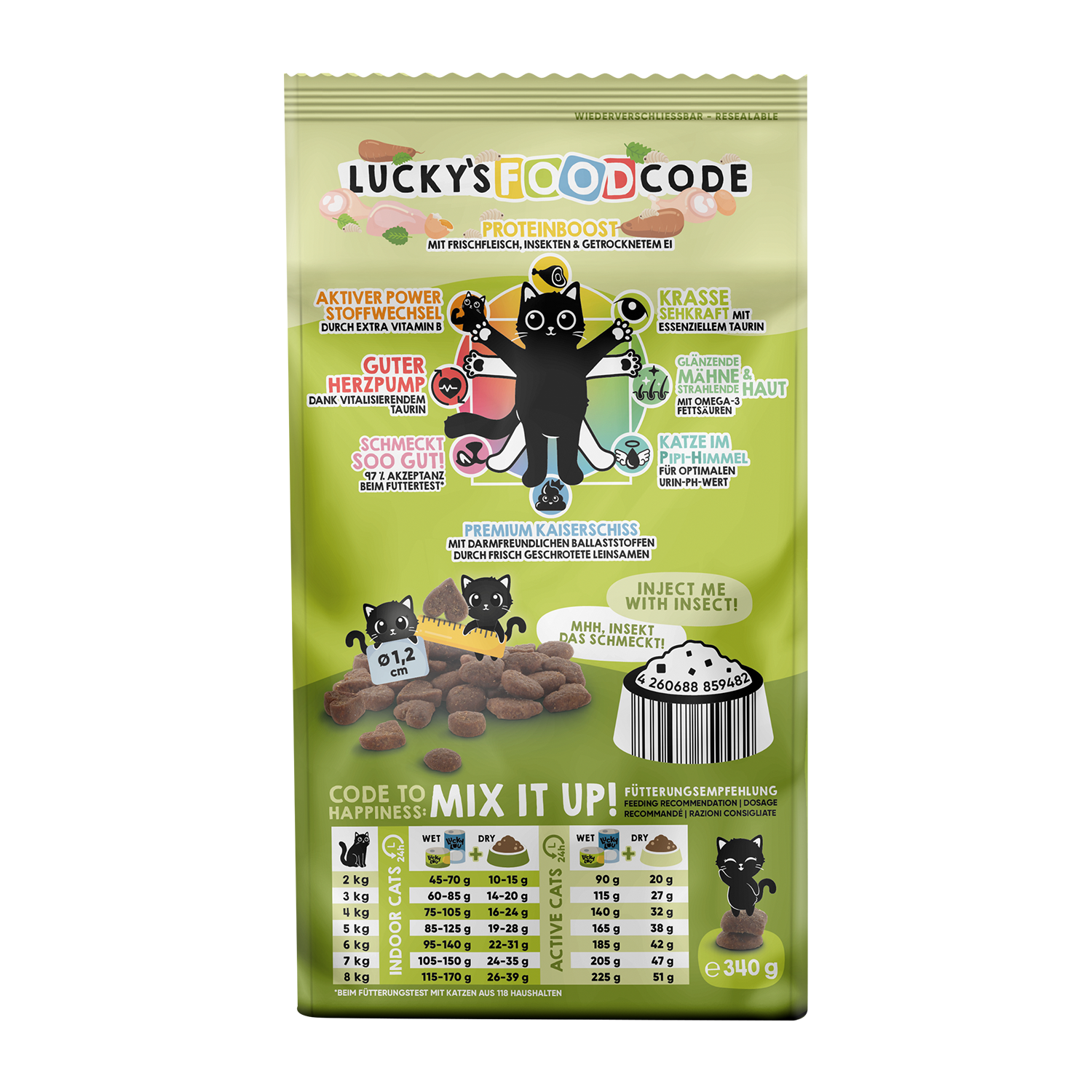 Lucky Lou® Food Code Adult Probier-Paket | Premium Trockenfutter für Katzen (4 Sorten, je 340 g)