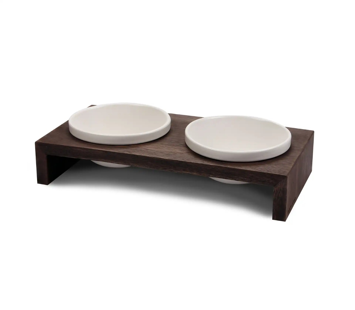 Wolters Gohan Doppelnapf Walnuss | Holzgestell mit 2 Futterschalen aus Keramik  | Größe XS - 2 x 0,2 l (28 x 14 x 7 cm)