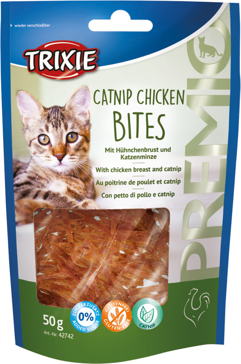 Trixie Premio Bites mit Hühnerbrust & Katzenminze | Schmackhafter Snack für Katzen | Ergänzungsfutter Beutel 50 g