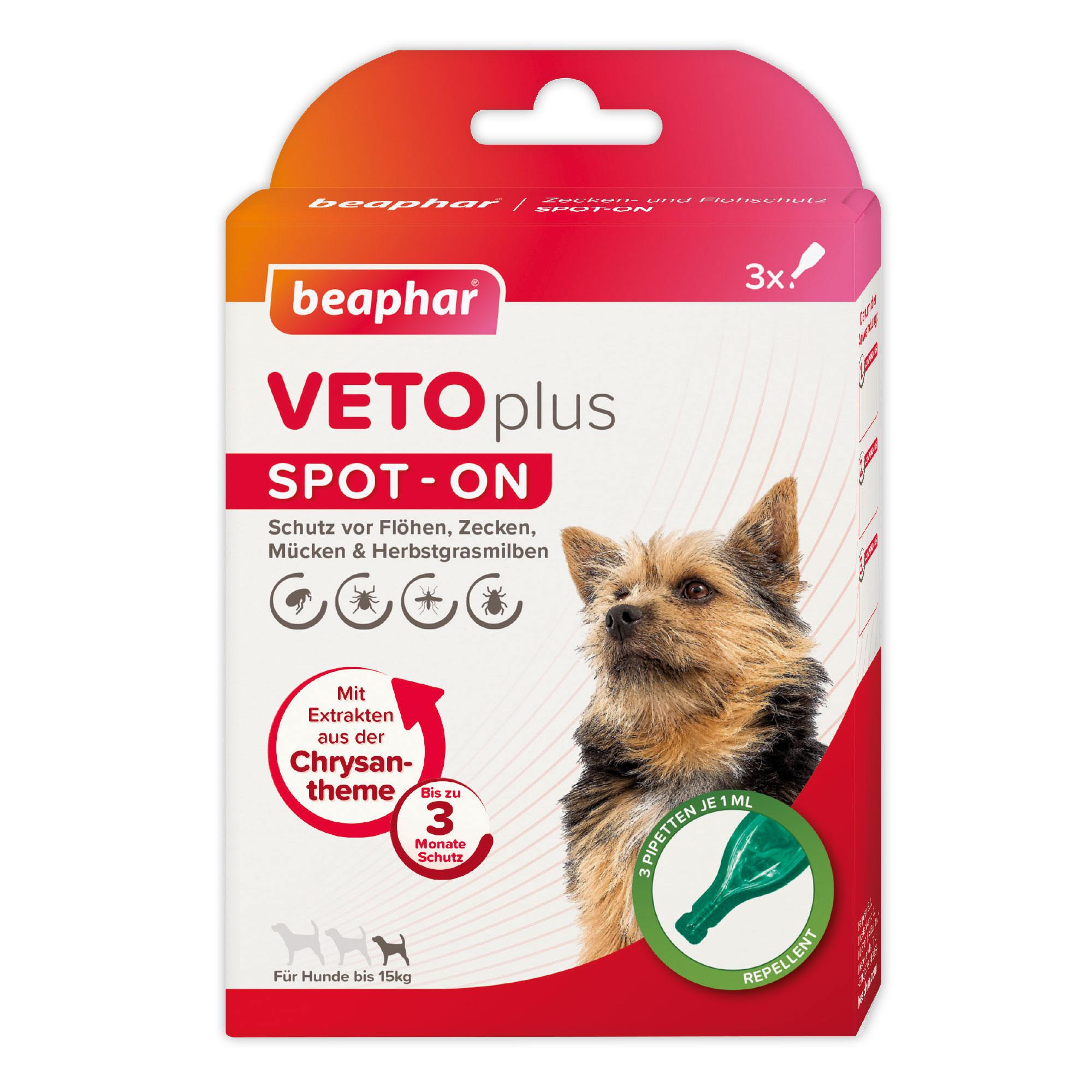 Beaphar VETOplus SPOT-ON | Schutz vor Zecken, Flöhen, Mücken und Herbstgrasmilben | für kleine bis große Hunde